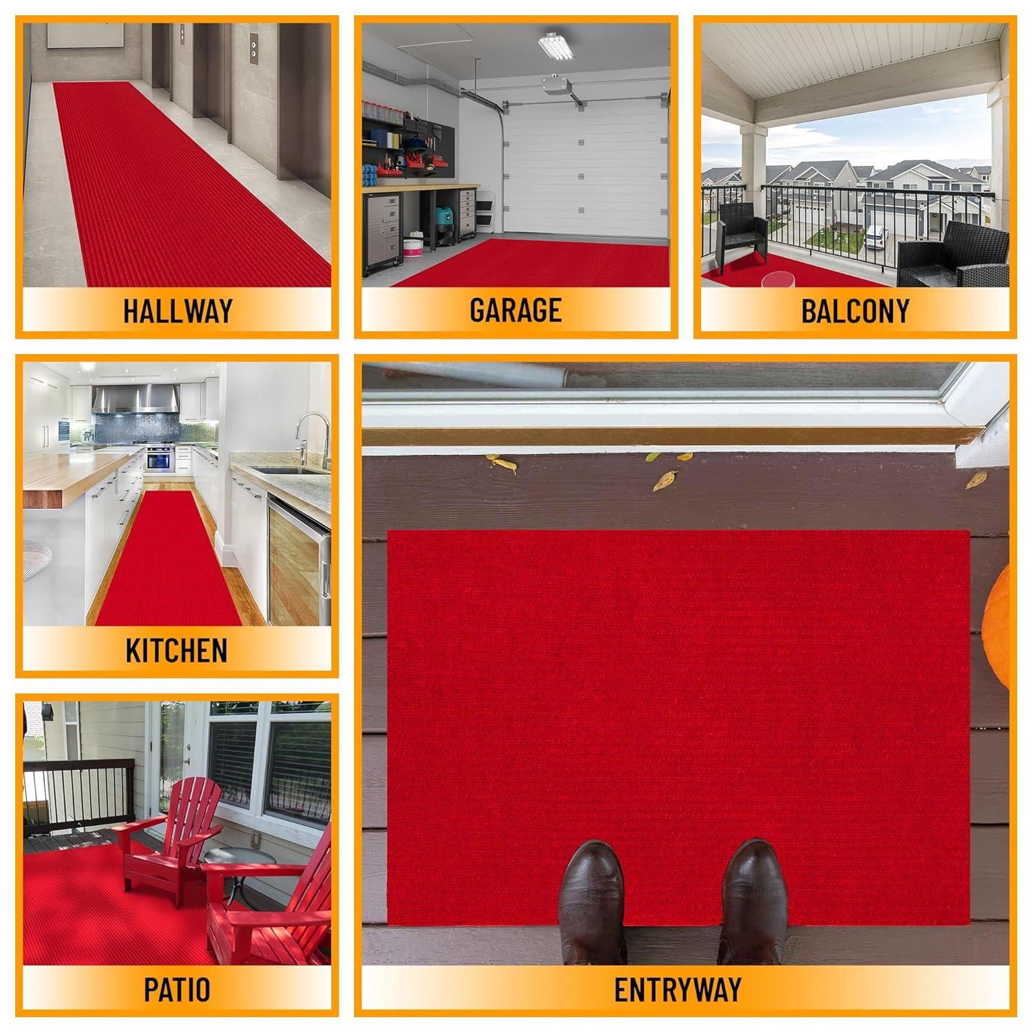Ottomanson Hallway Runner Waterproof Non-Slip Rubberback 2x6 Indoor/Outdoor Utility Rug, 2' x 6', Red