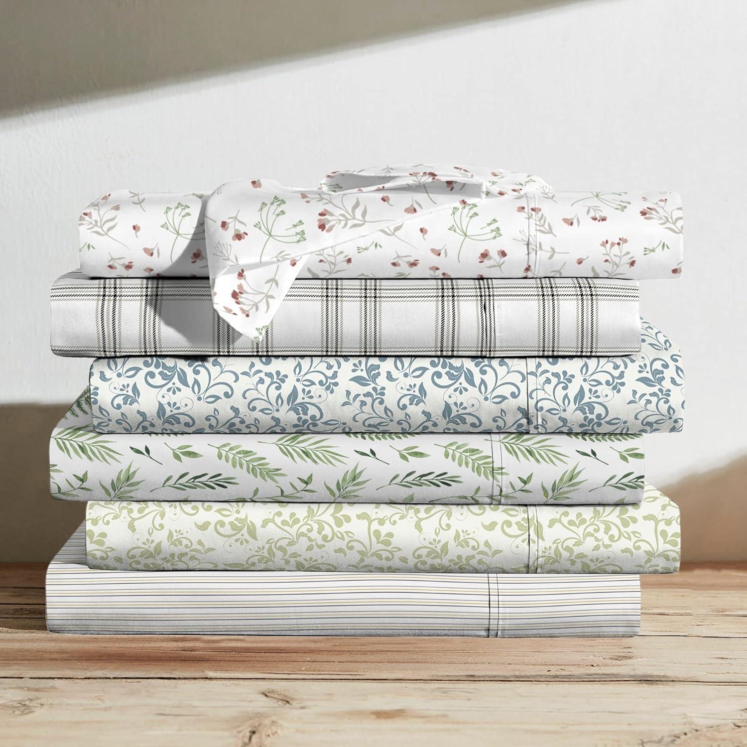 Brielle Home Printed 100% Cotton Percale Sheet Set, Spice Pinstripe, Twin