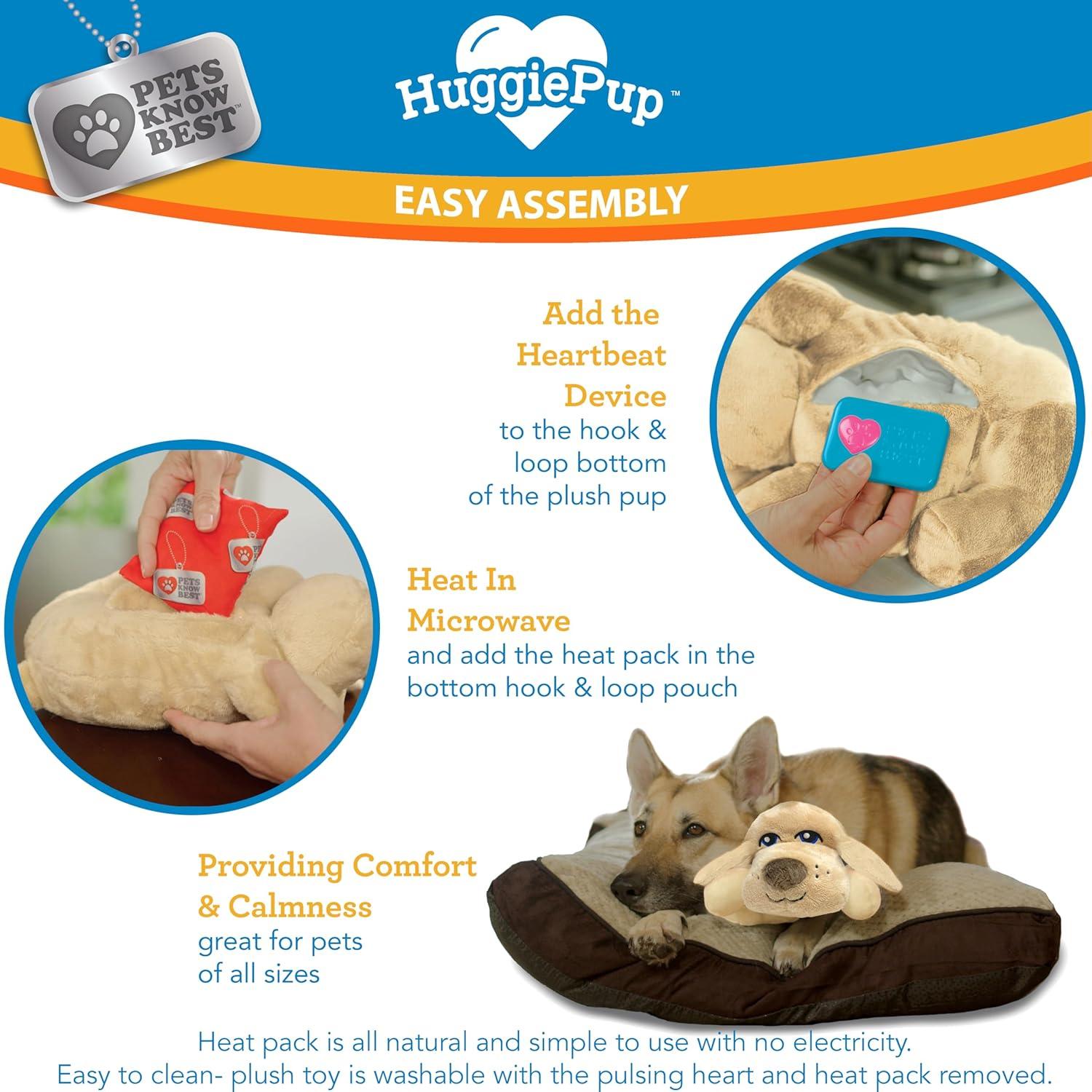 Pets Know Best Huggie Pup Cuddly Puppy Behavioral Aid Toy for Crate Training, Washable, Beige