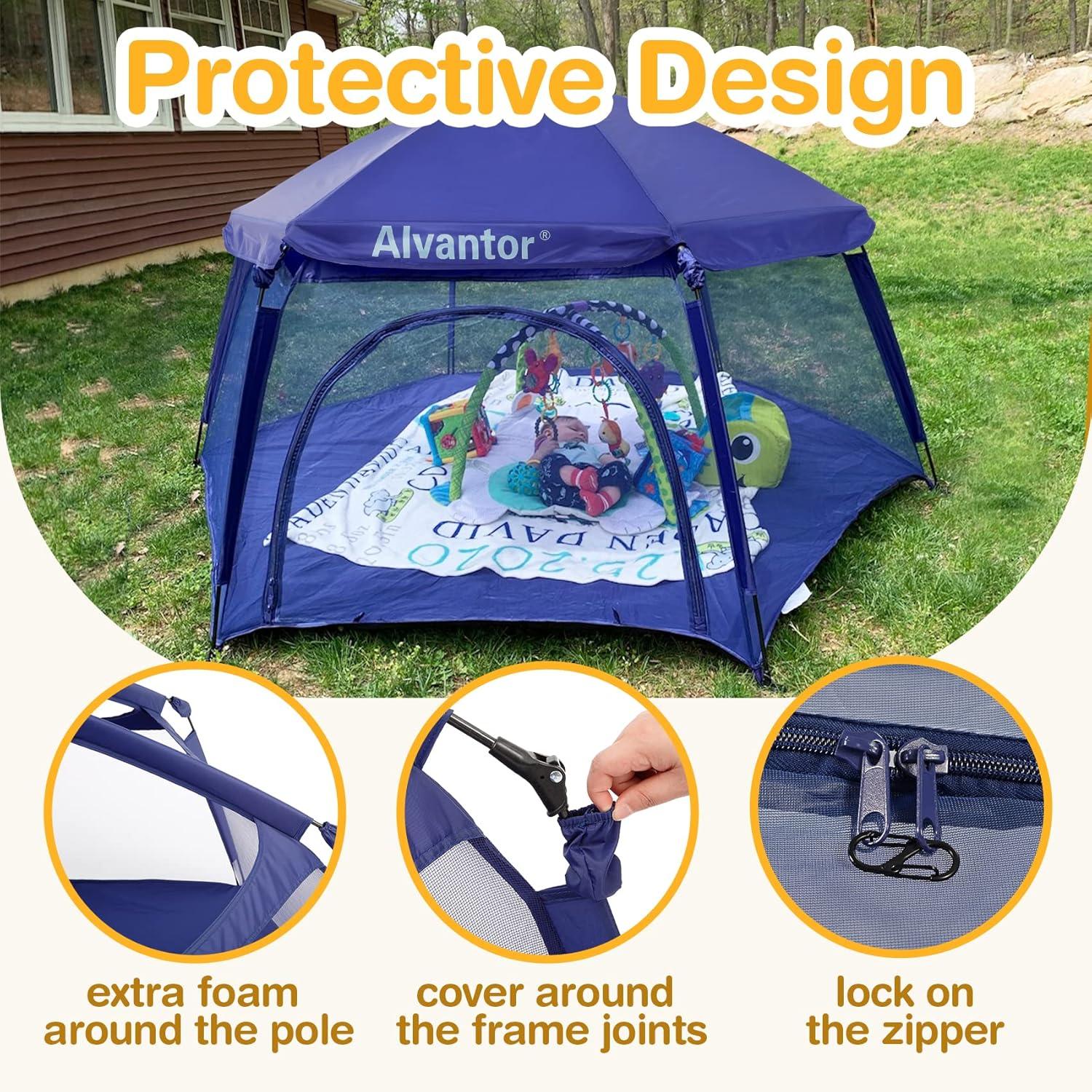 Alvantor Playpen Play Yard Space Canopy Fence Pin 6 Panel Popup Foldable and Portable Lightweight Safe Indoor Outdoor Infants Babies Toddlers Kids 7?x7?x44? Navy