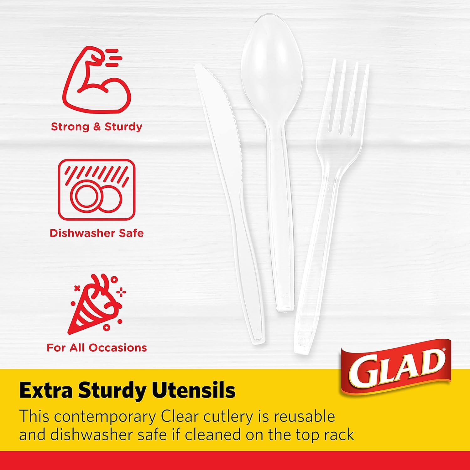 Glad Premium Assorted Plastic Cutlery | Clear And Extra Heavy Weight Forks, Knives, And Spoons |150 Piece Set of Disposable Party Utensils