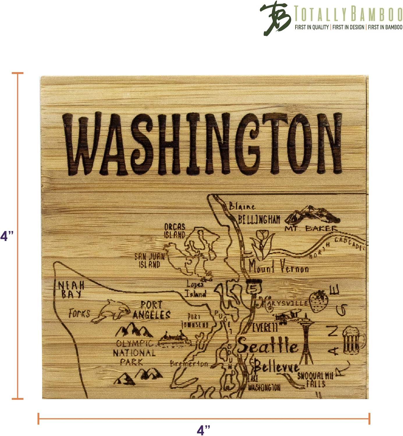 Washington State Bamboo Puzzle Coaster Set with Case