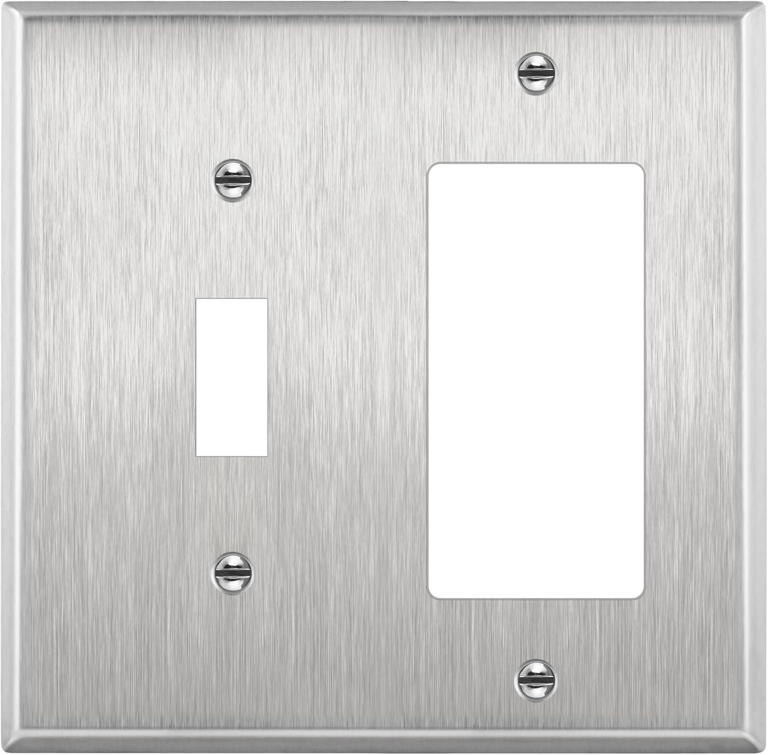 ENERLITES Combination Toggle and Decorator Switch Metal Wall Plate, Stainless Steel, Corrosion Resistant, Standard Size 2-Gang, 771131, Silver