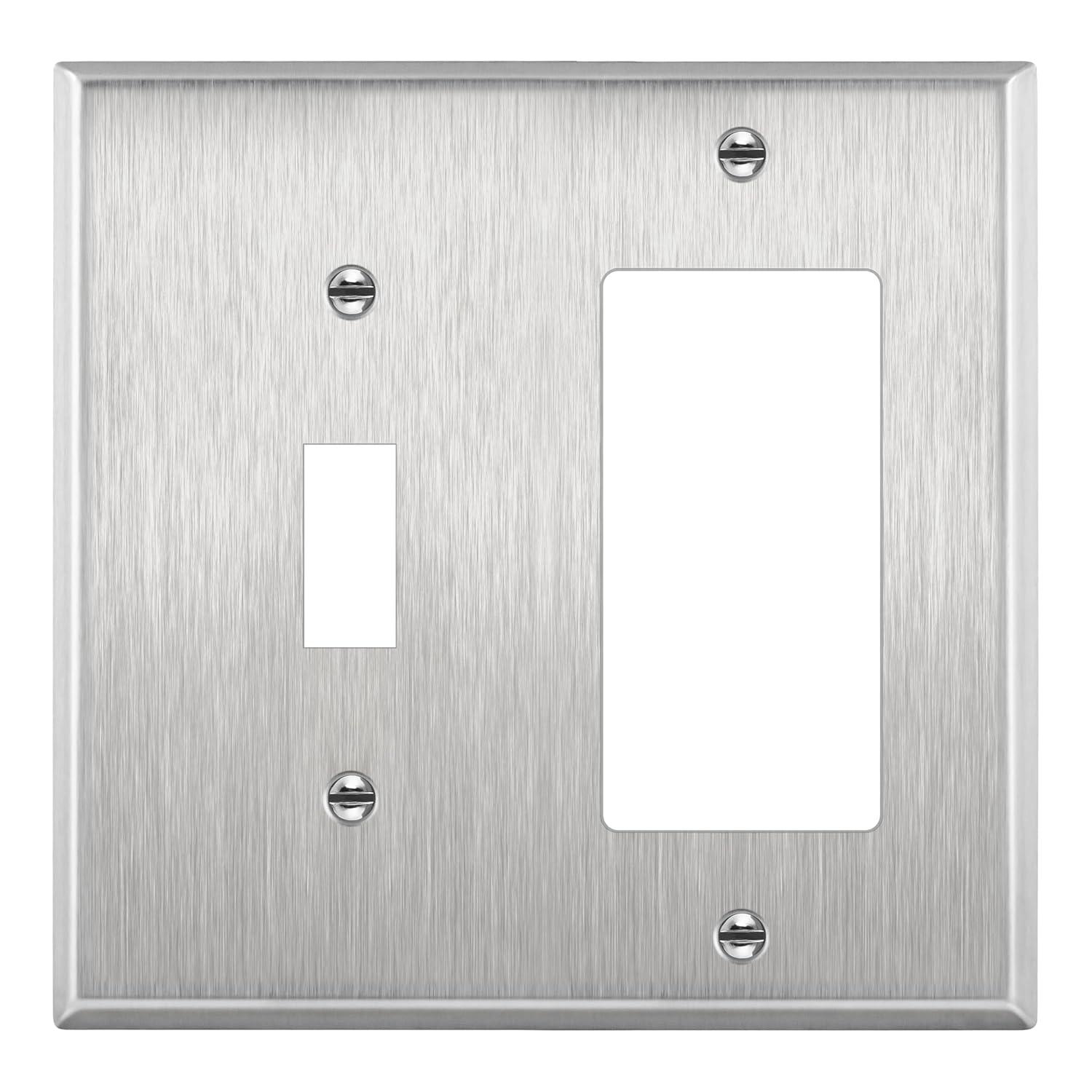 ENERLITES Combination Toggle and Decorator Switch Metal Wall Plate, Stainless Steel, Corrosion Resistant, Standard Size 2-Gang, 771131, Silver