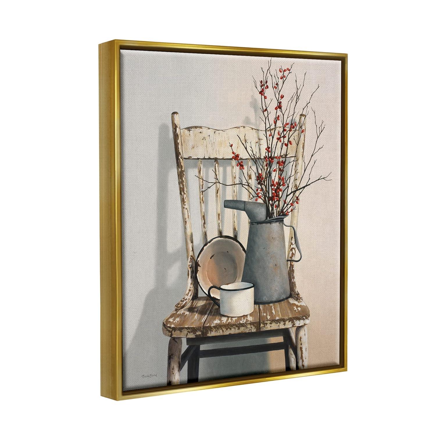 Stupell Industries Vintage Rustic Things Neutral Painting Gold Floater Framed Canvas Wall Art, 24 x 30