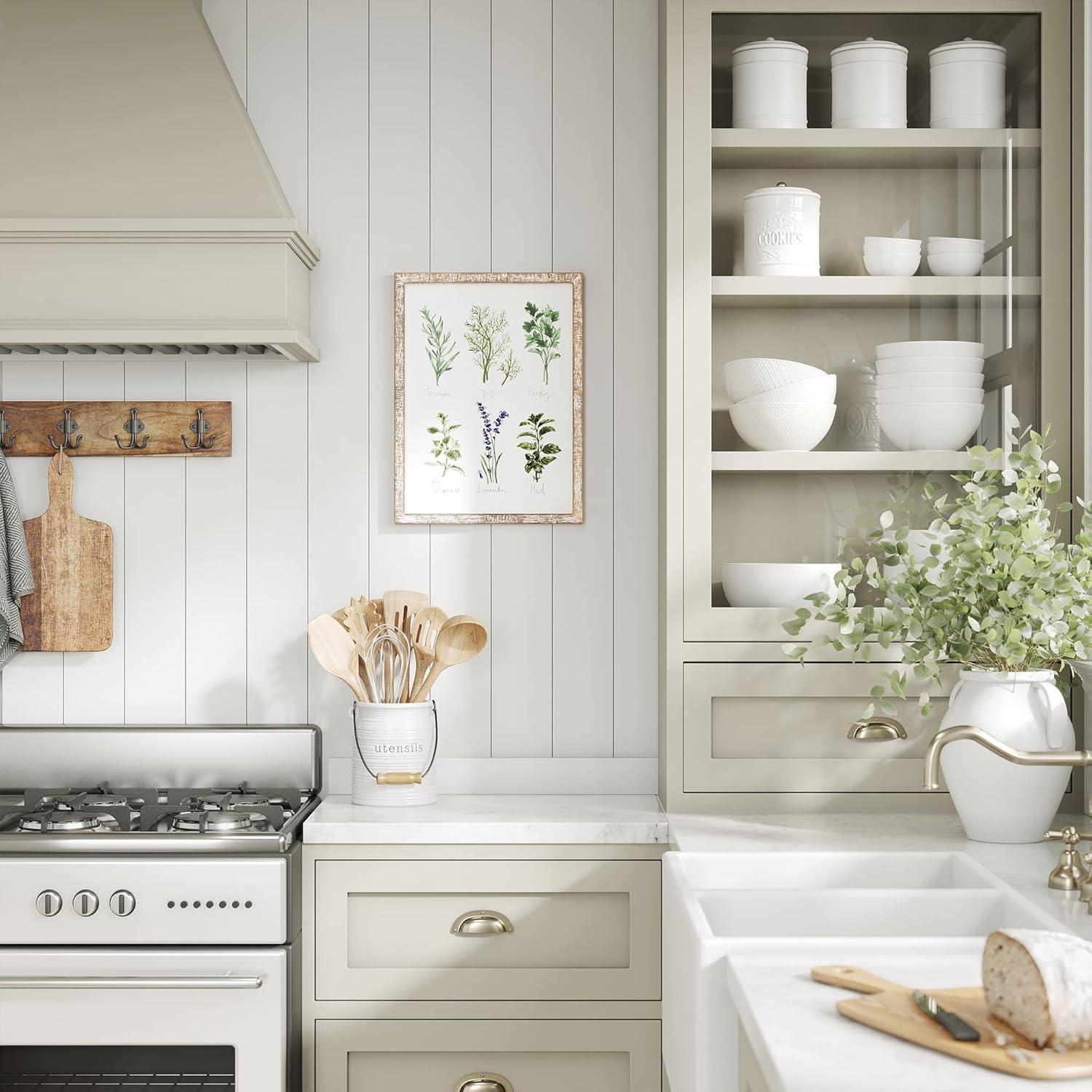 Barnyard Designs Kitchen Herbs and Spices Wall Art Decor Botanical Print Sign Rustic Country Farmhouse Wood Plaque Framed Home Wall Decor 12" x 16" (Herbs B / 1 Sign)