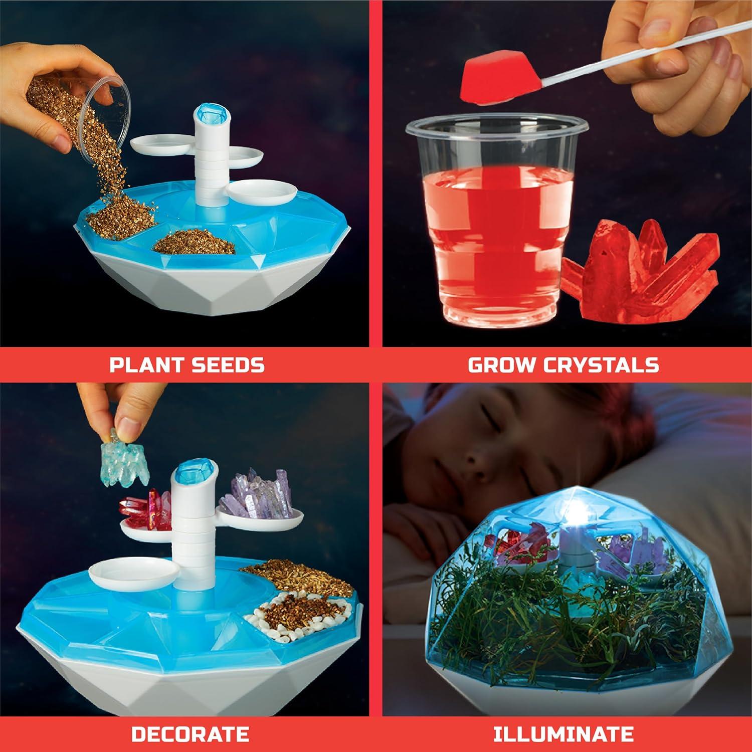 Discovery™ #Mindblown DIY Light-Up LED Terrarium - Plants & Crystals Geodome Grow Kit, 3 Colorful Crystal Formations, Rye Grass, Education STEM Activity Set, Indoor Science Experiment, Chemistry Gift