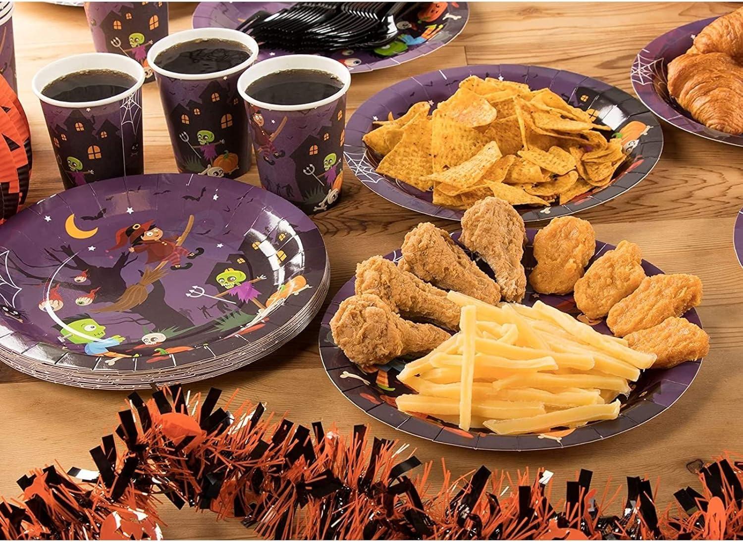 Blue Panda 144 Piece Spooky Halloween Disposable Party Supplies Serves 24 - Plates, Napkins, Cups & Cutlery