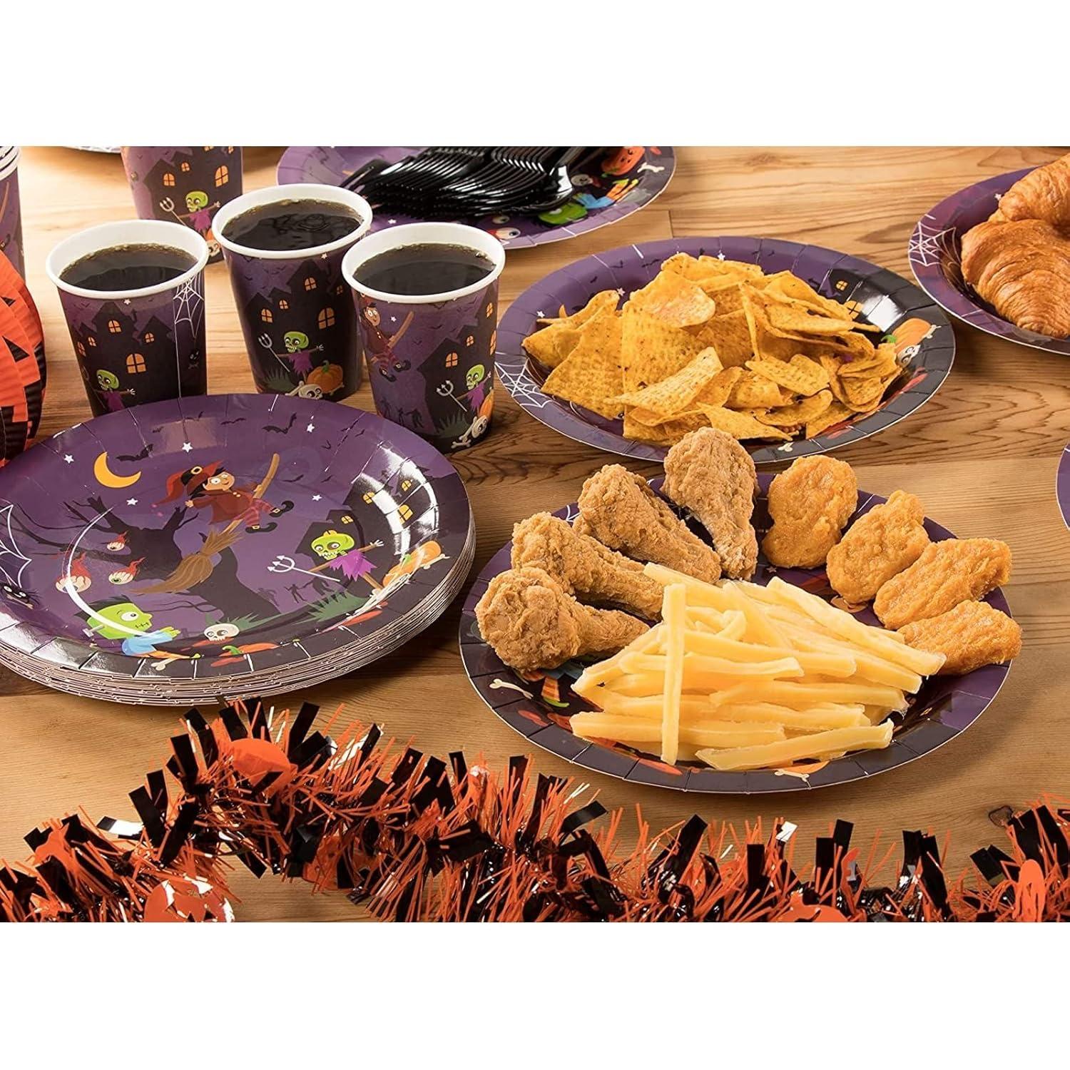 Blue Panda 144 Piece Spooky Halloween Disposable Party Supplies Serves 24 - Plates, Napkins, Cups & Cutlery