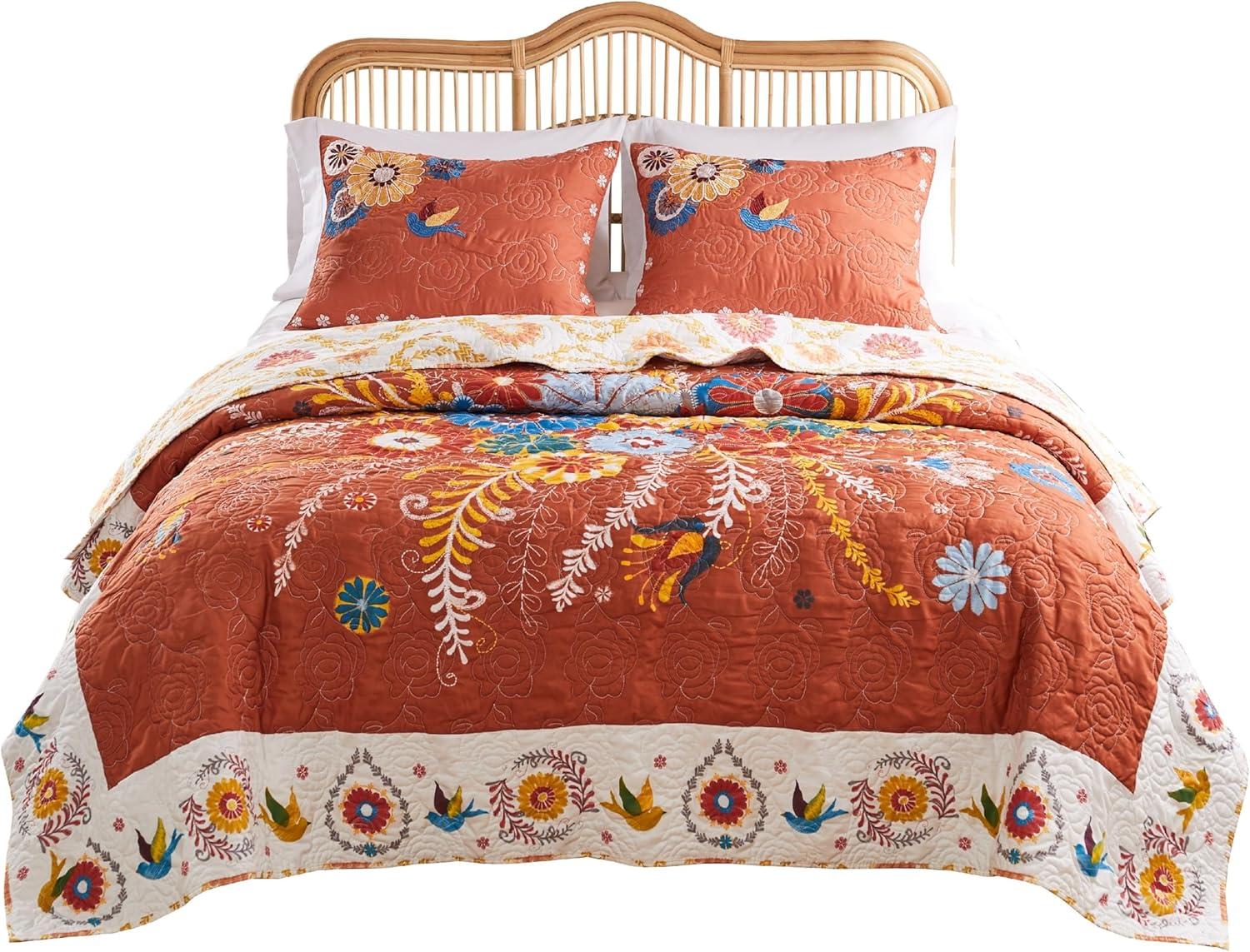 Greenland Home Fashions Topanga Quilt & Sham Set Orange/Yellow/White