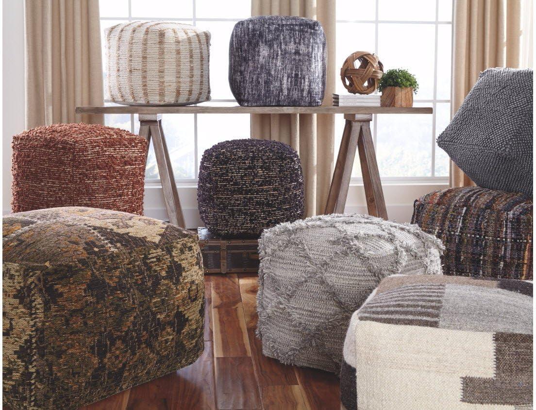 Adelphie Moroccan Inspired Pouf Natural/Gray - Signature Design by Ashley: Handwoven, Textured Surface, No Assembly Required