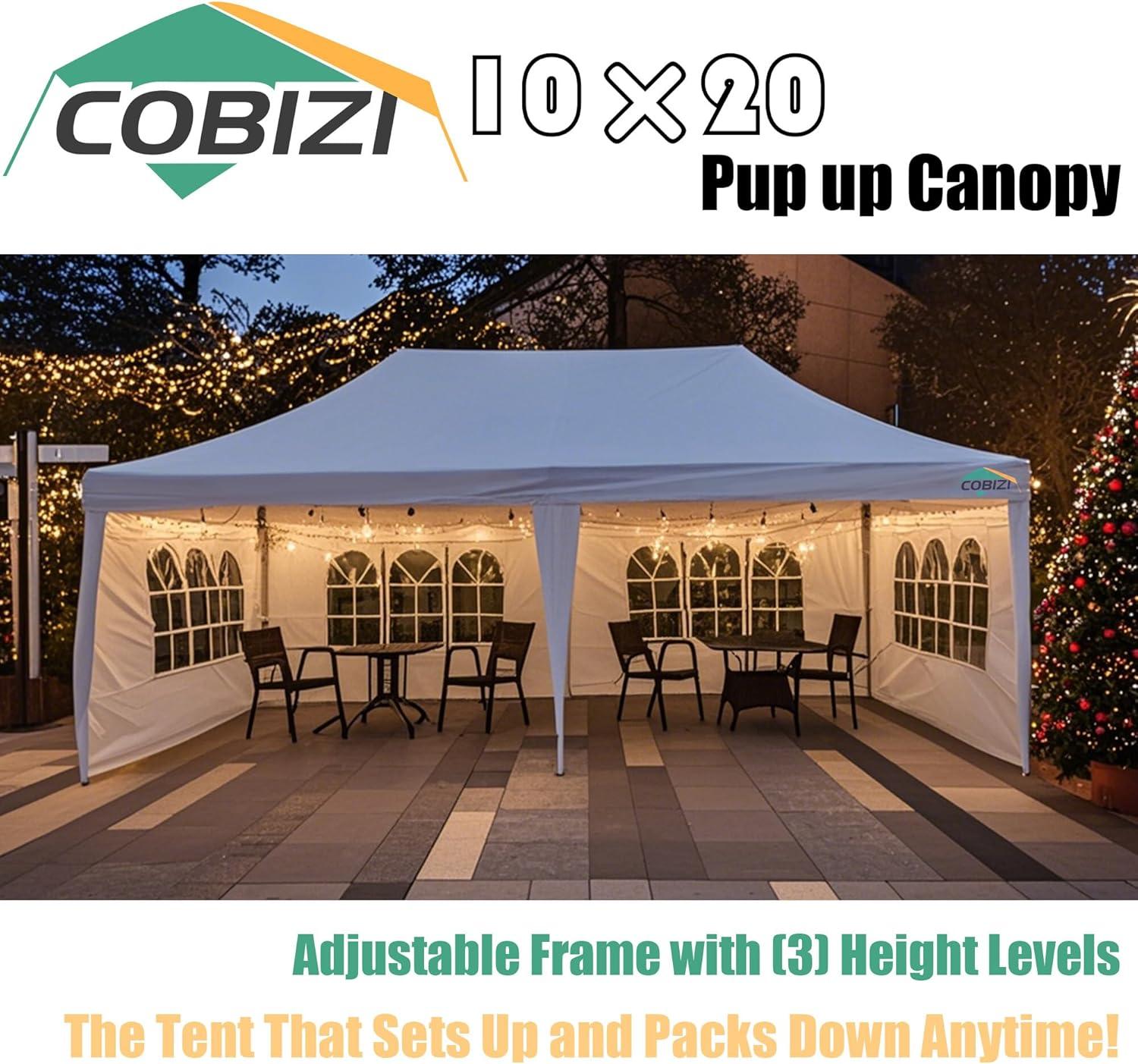 Cobizi 10x20 ft White Pop-up Outdoor Canopies, Waterproof