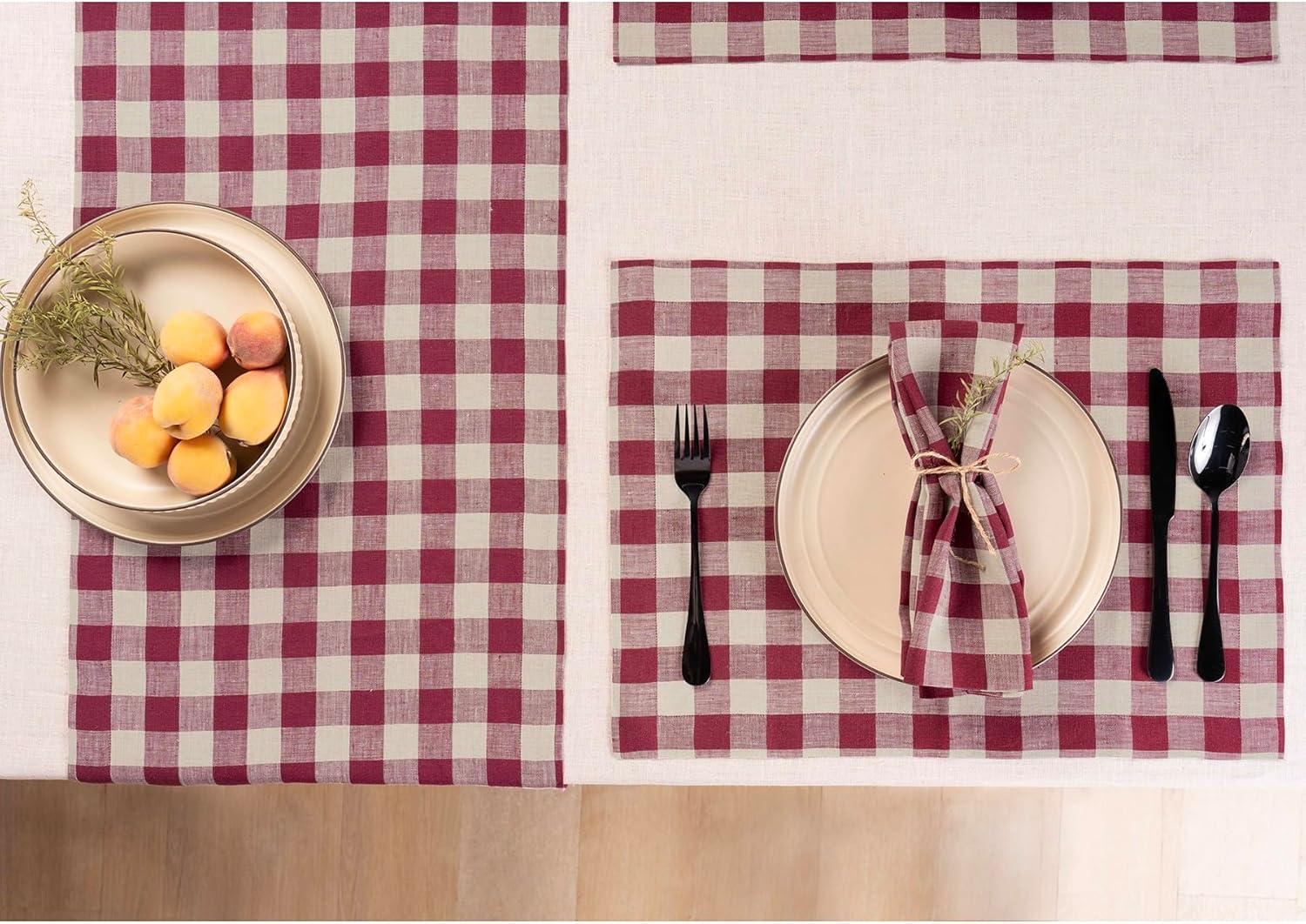 Solino Home Morgan Check - 100% Pure Linen Placemats (Set of 4)