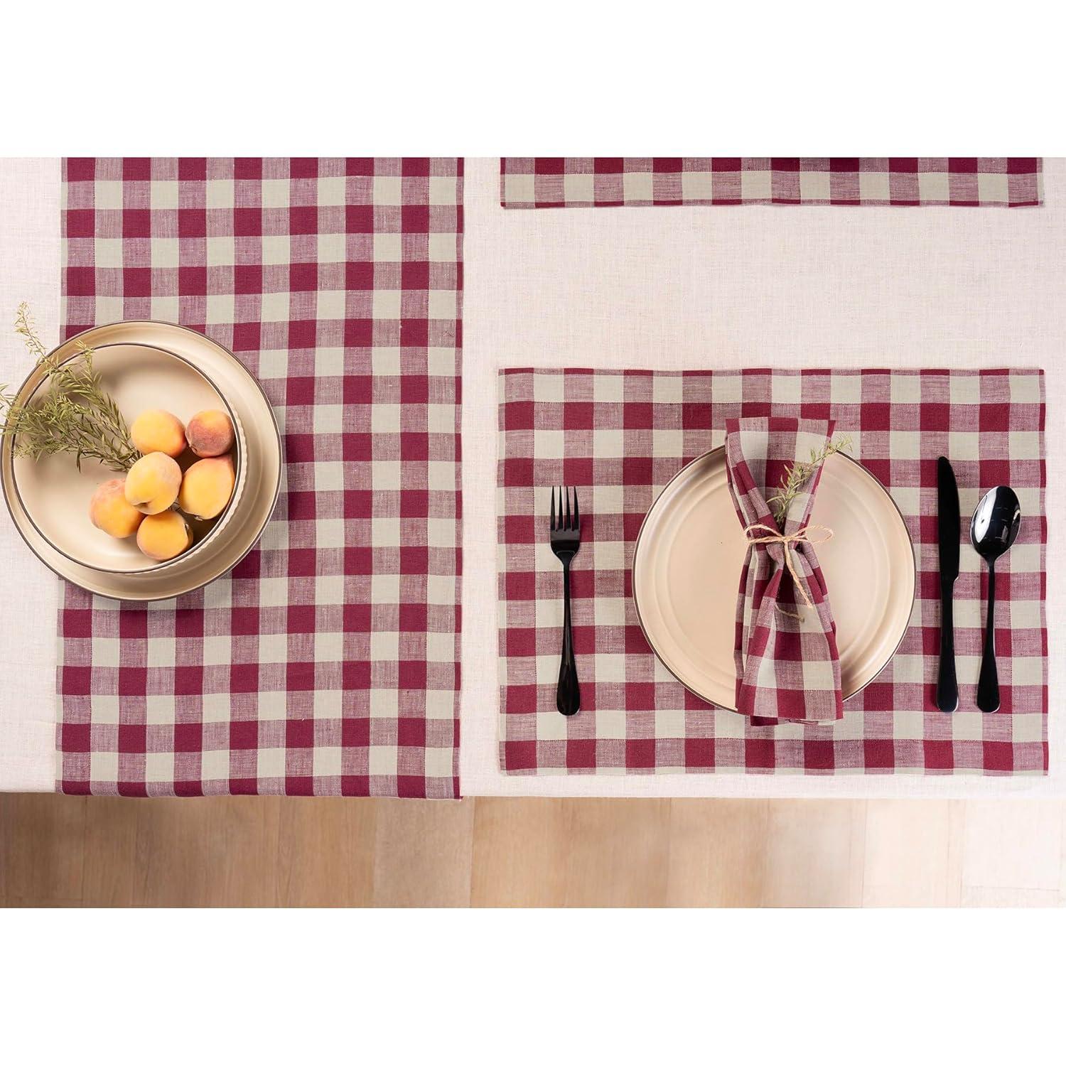 Solino Home Morgan Check - 100% Pure Linen Placemats (Set of 4)