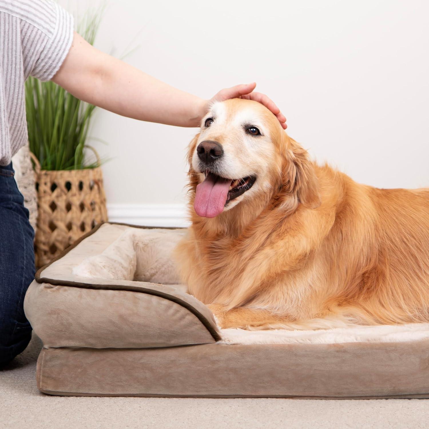 FurHaven Velvet Waves Perfect Comfort Cooling Gel Sofa Dog Bed - Large, Brownstone