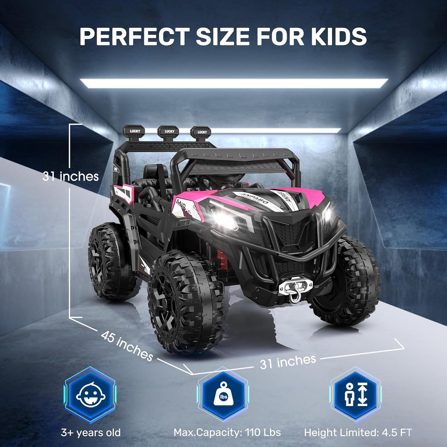 FINITO 24V Kids Ride on UTV 2WD/4WD Electric Off-Road Vehicle 4 Wheeler Battery Powered Truck with Storage Trunk Parent Remote Control Gift for Boy Girl Age 3+, Pink