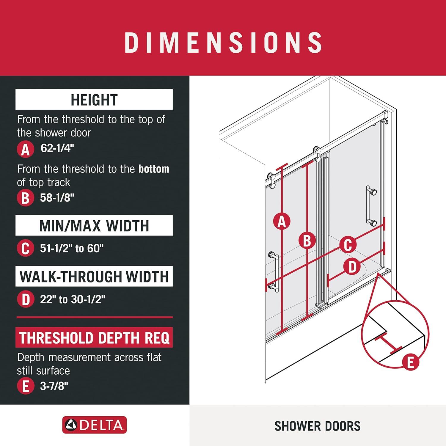 Delta Paxos 60 in. x 62-1/4 in. Frameless Sliding Bathtub Door in Chrome with 5/16 in. (8mm) Tempered Clear Glass, SD5758473