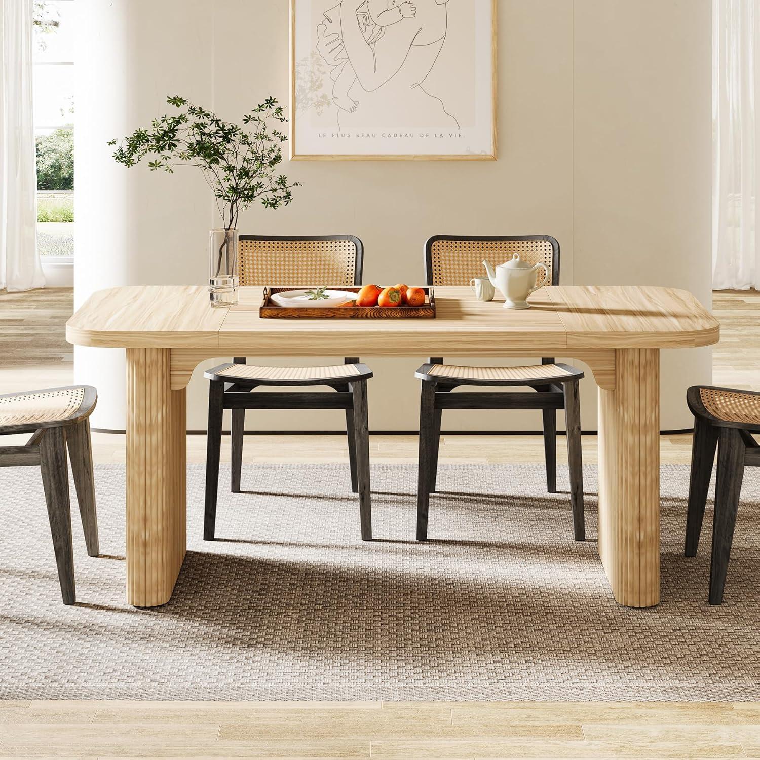 Tribesigns Modern Dining Table for 6 People, 63-Inch Natural Wood Kitchen Table with Double Robust Pedestal, Long Rectangle Wooden Dinner Table for Dining Room