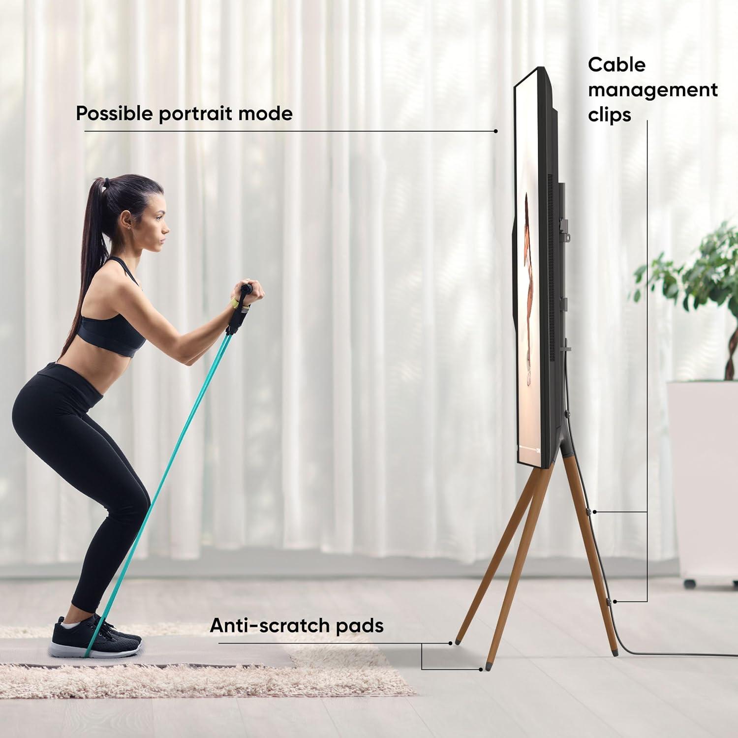 ONKRON Tripod TV Stand Wood for TVs up to 65" and 77 lbs, Swivel Floor Corner TV Stand Adjustable