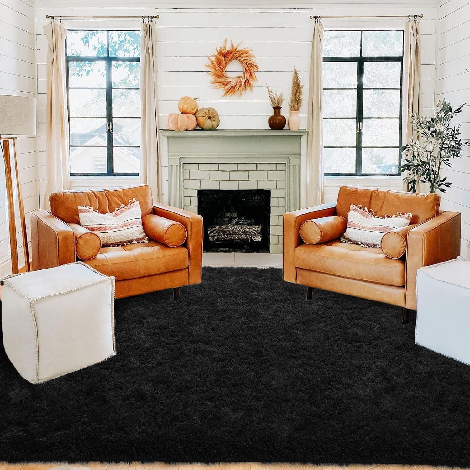 ISEAU Black Rug Super Soft Shaggy 4x6 Feet Rugs for Bedroom, Fluffy Area Rug for Living Room Floor Rug, Fuzzy and Comfy Carpet Nursery Shag Rug for Kids Boys Room Decor