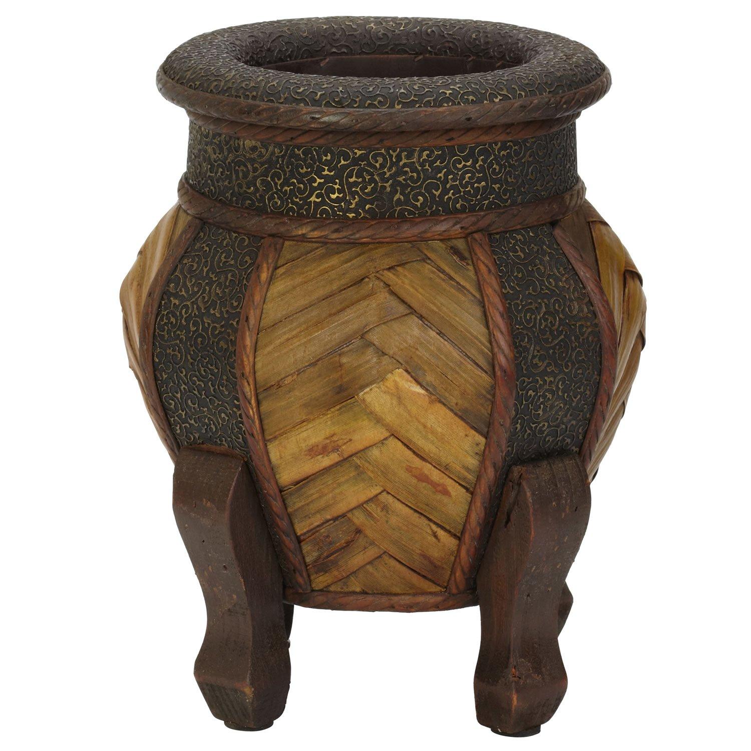 Nearly Natural 2pc Decorative Round Wood Planter Set