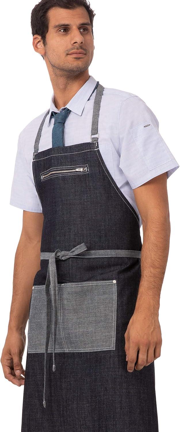 Indigo Blue Cotton Unisex Bib Apron with Pockets