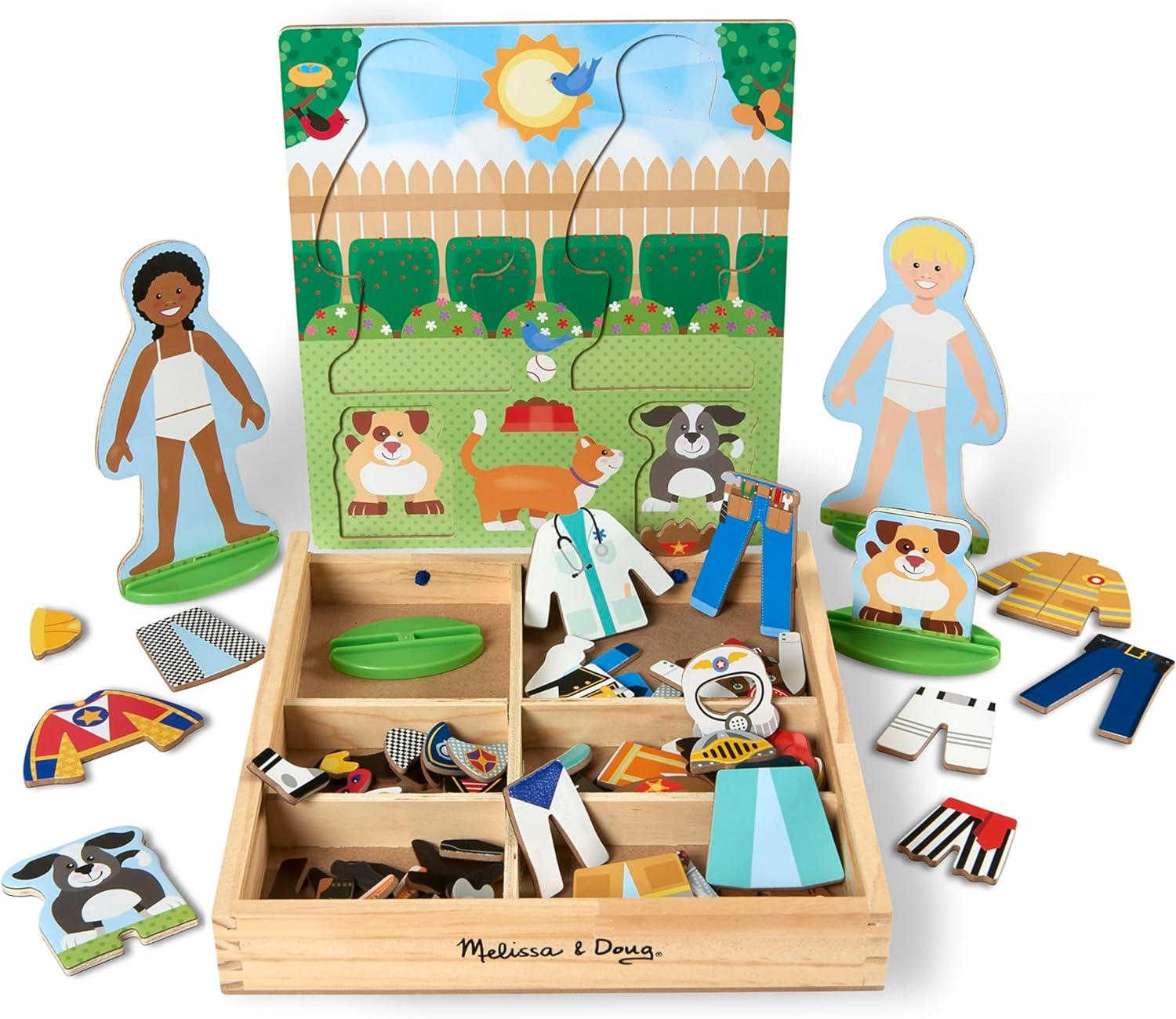 Melissa & Doug Occupations Magnetic Dress-Up Wooden Dolls Pretend Play Set (82 pcs)