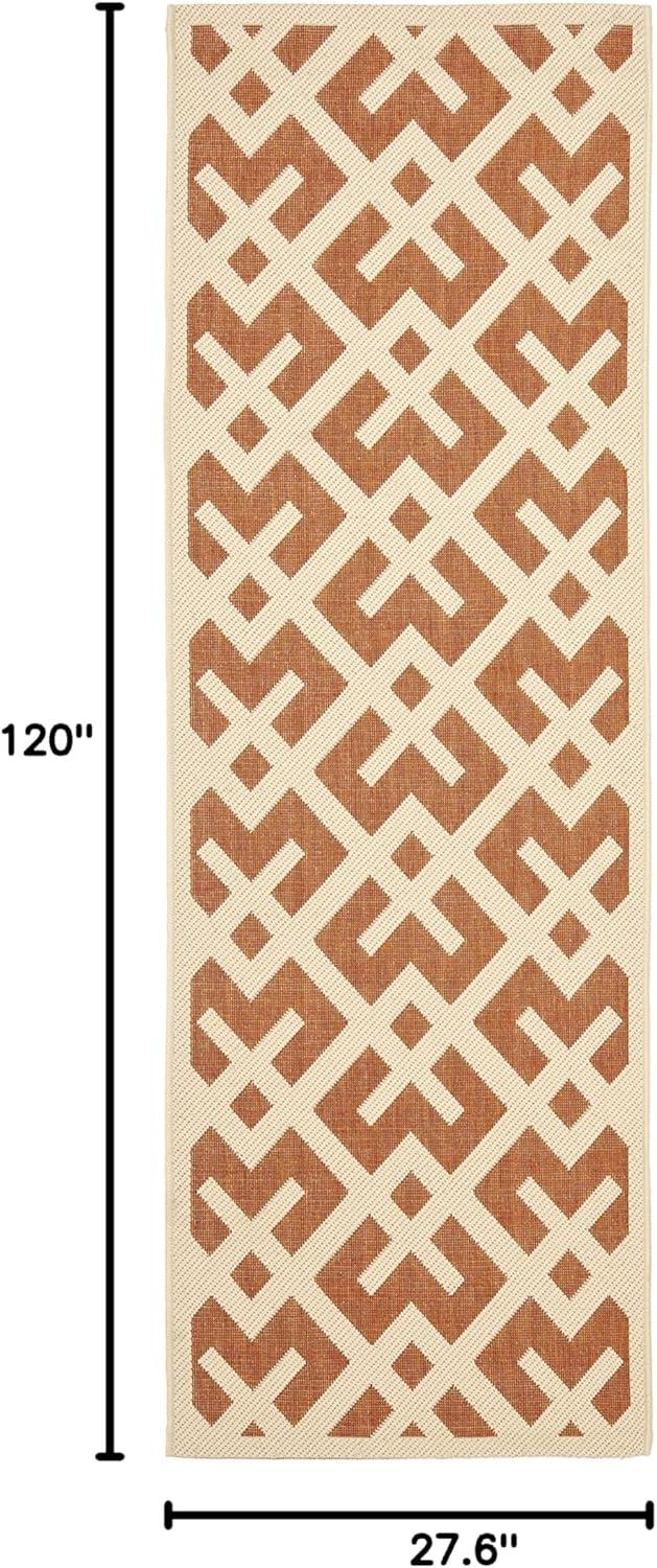 SAFAVIEH Courtyard Alvin Geometric Indoor/Outdoor Runner Rug, 2'3" x 10', Terracotta/Bone