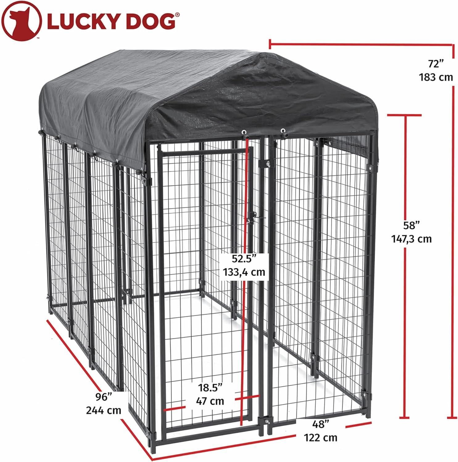 Lucky Dog 8ft x 4ft x 6ft Large Outdoor Dog Kennel Playpen Crate with Heavy Duty Welded Wire Frame and Waterproof Canopy Cover, Black (2 Pack)