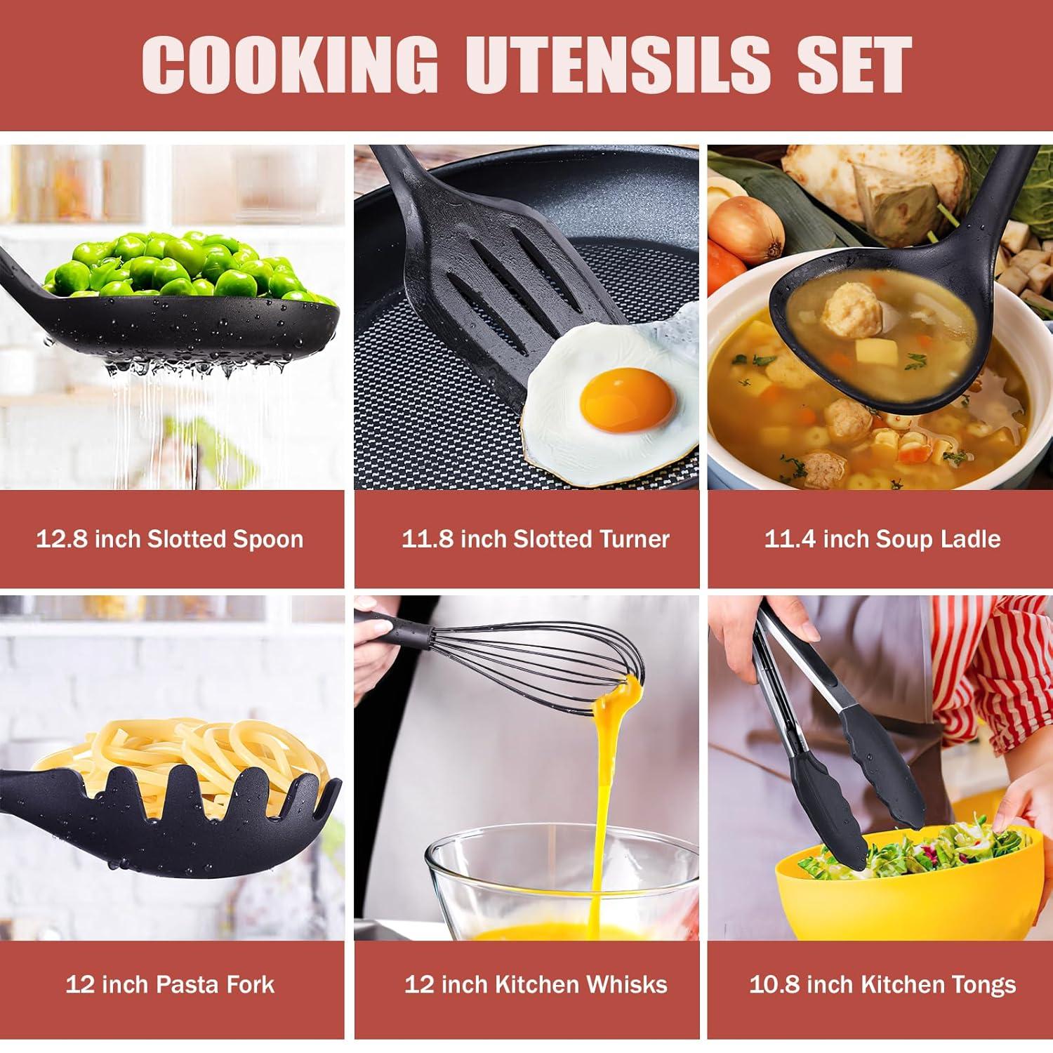 Kitchen Utensils Set For Cooking-7 Cooking Utensils,6 Knife Set Black,5 Utensil Sets,Utensilios De Cocina(18-In-1)