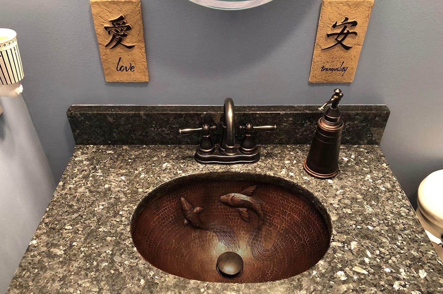 19" Oval Under Counter Hammered Copper Bathroom Sink with Koi Fish Design