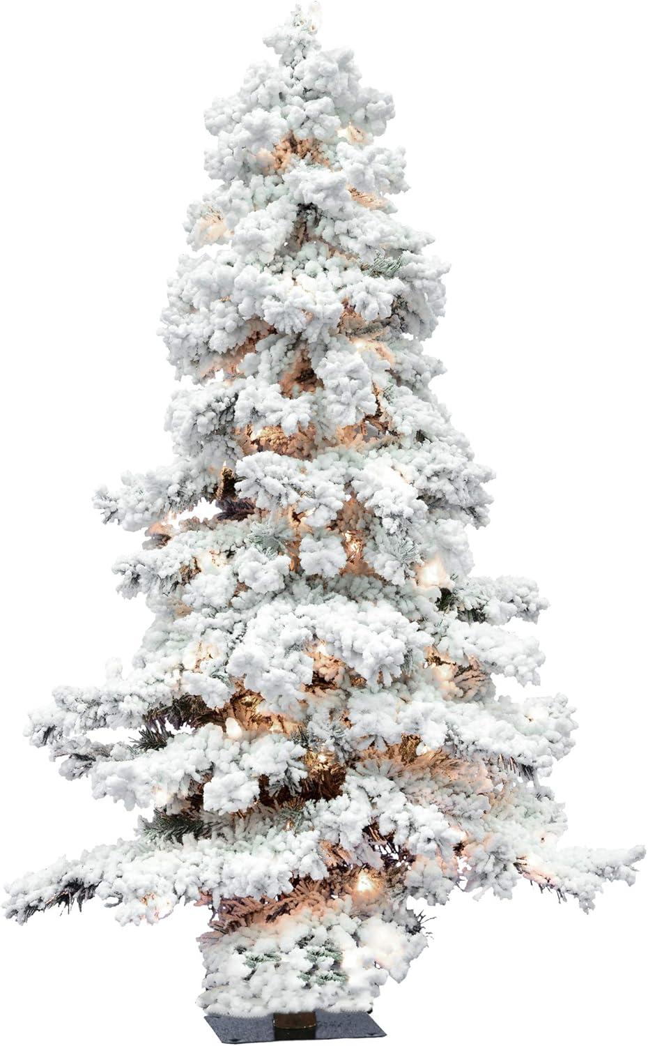Vickerman 5' Flocked Spruce Artificial Christmas Tree, Clear Lights