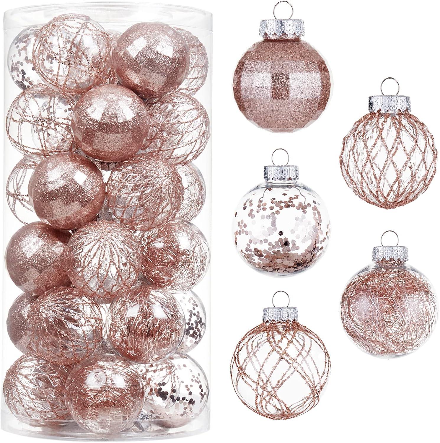 30ct Rose Gold Shatterproof Clear Plastic Christmas Ball Ornaments