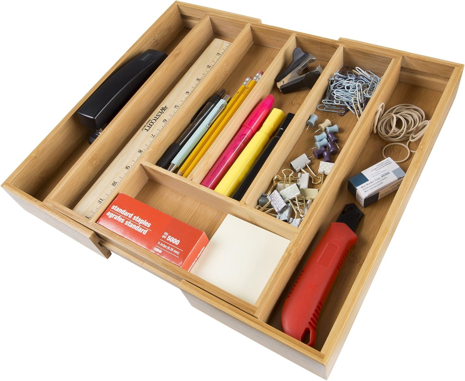 Expandable Bamboo Utensil Drawer Organizer with Adjustable Dividers