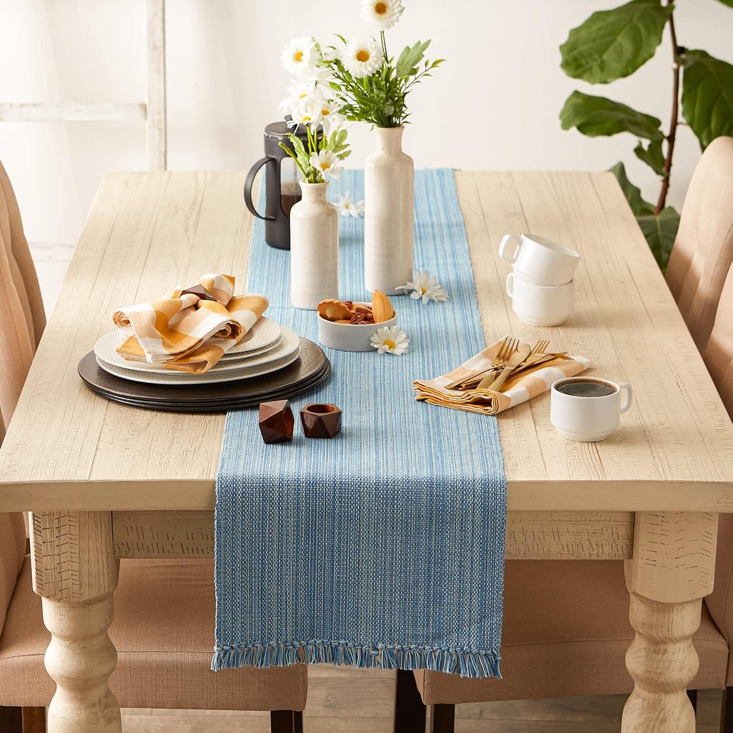 Variegated Light Blue Fringe Table Runner 13x72