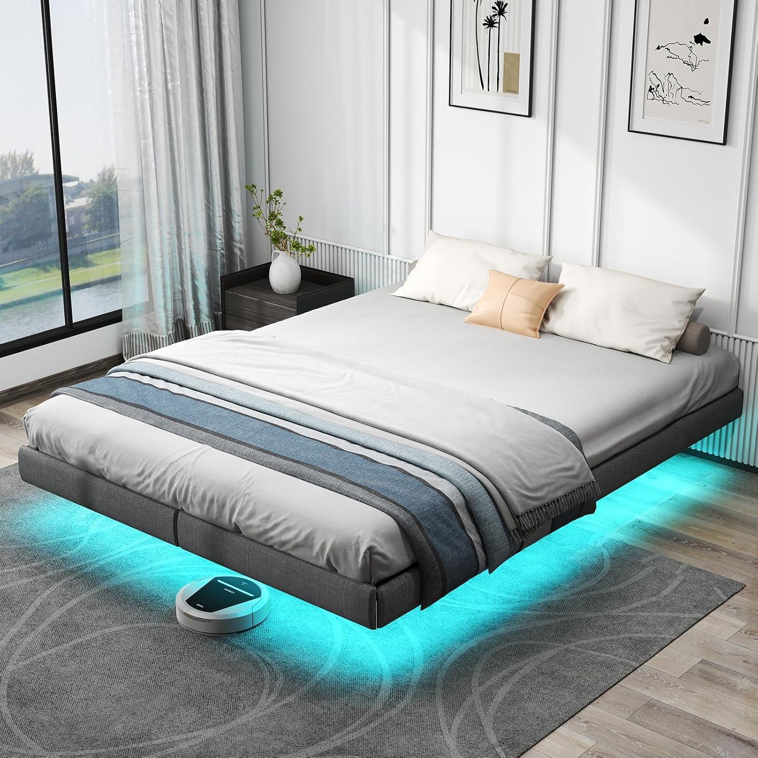 Alwyn Home Floating Bed Frame With Led Lights Metal Platform Bed, No Squeak