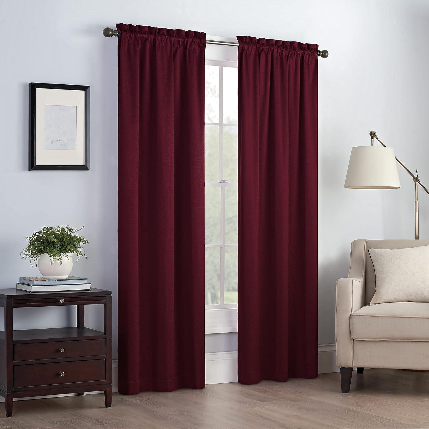 Burgundy Polyester Blackout Rod Pocket Curtain Panel