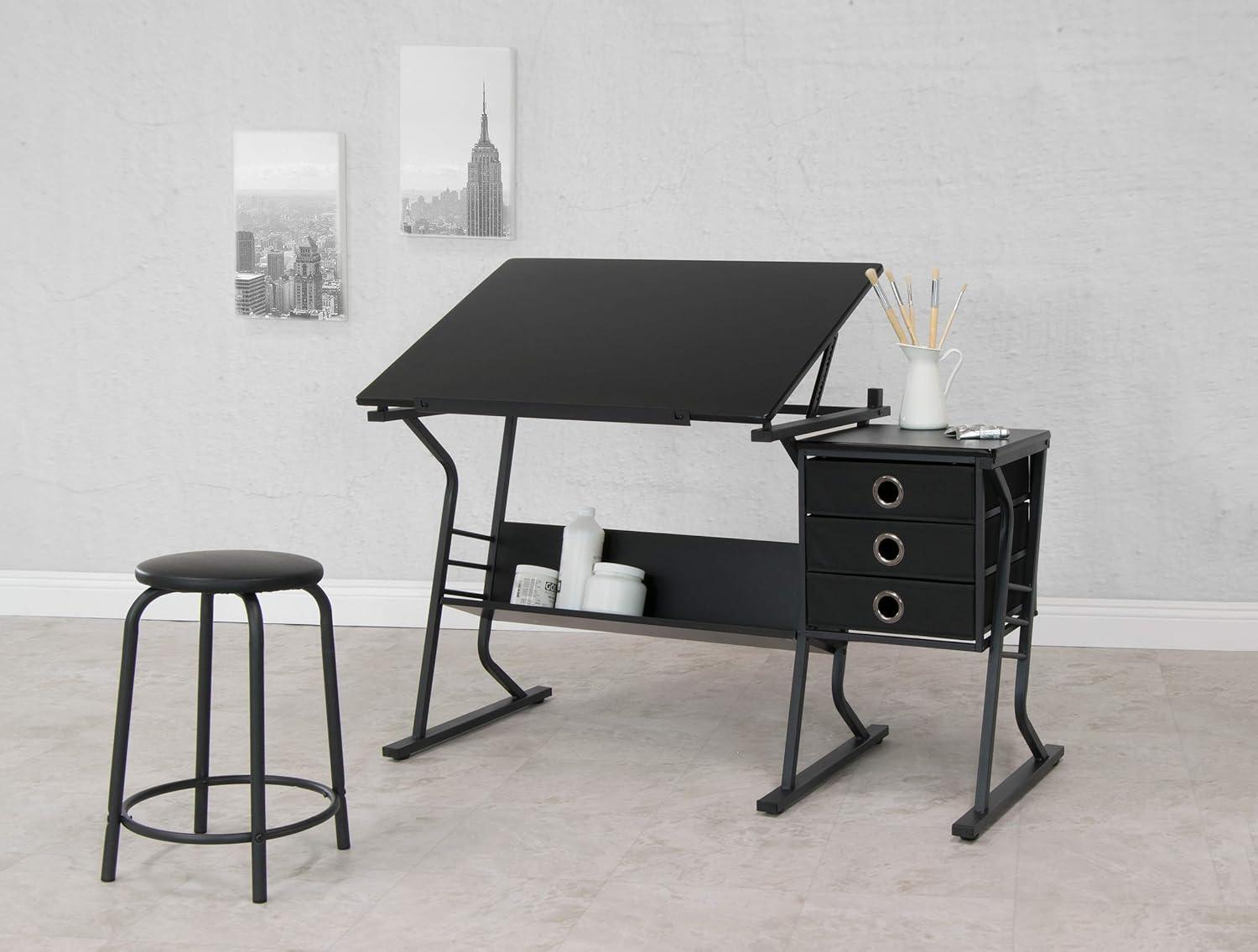 Eclipse 50" Black Matte Steel Adjustable Craft Desk with Storage