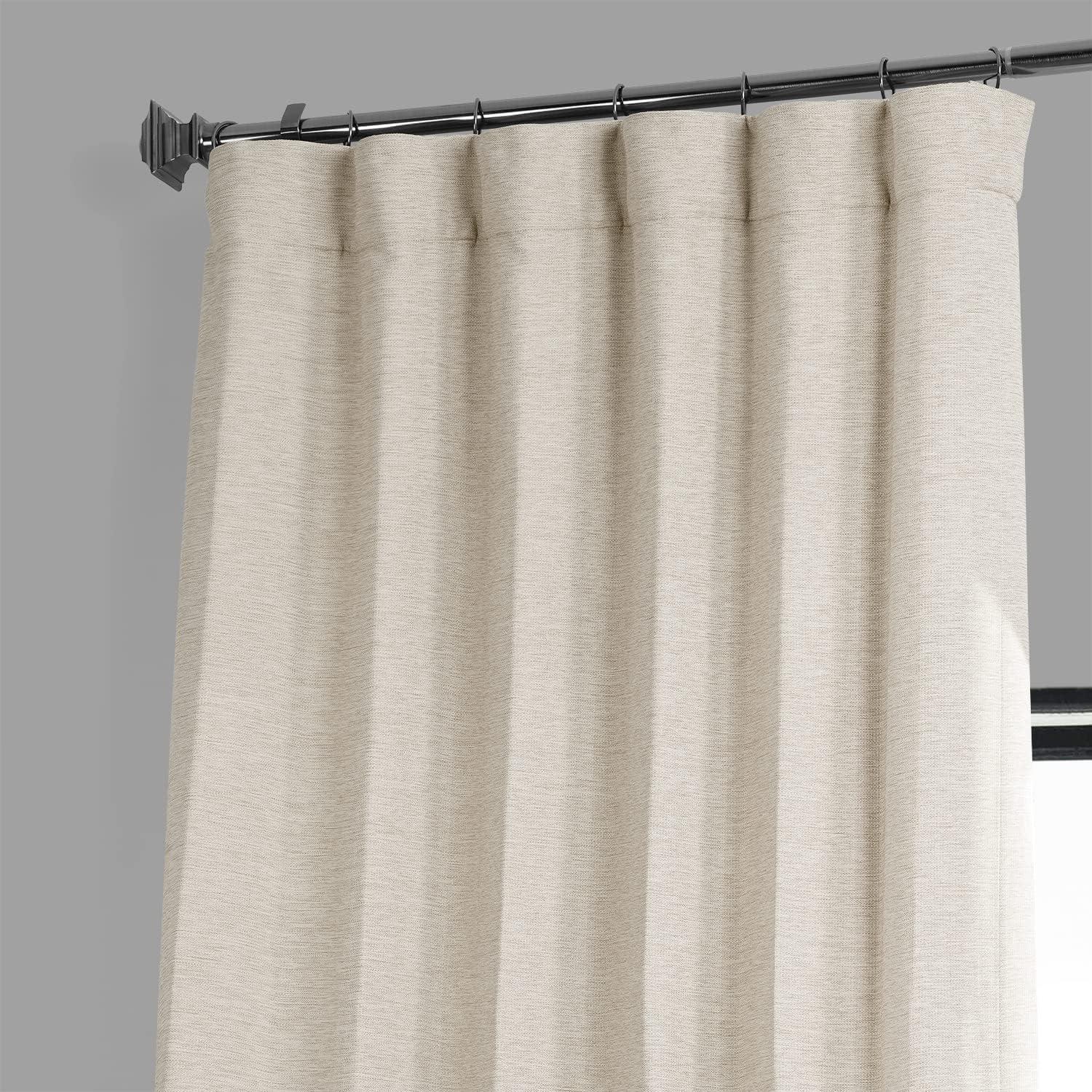 Puddle Length White Linen Blackout Drape Panel