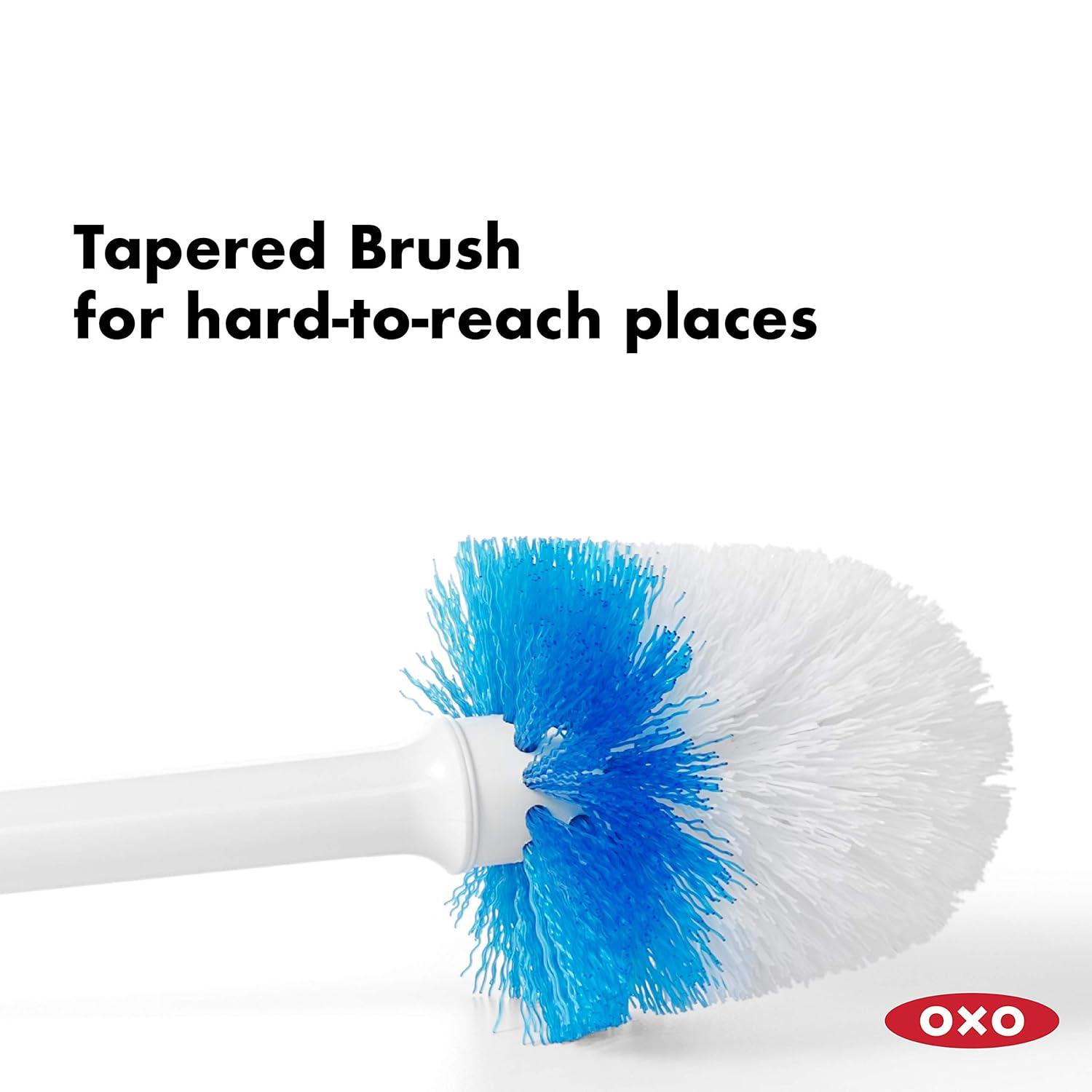 White Compact Toilet Brush with Holder and Ergonomic Handle