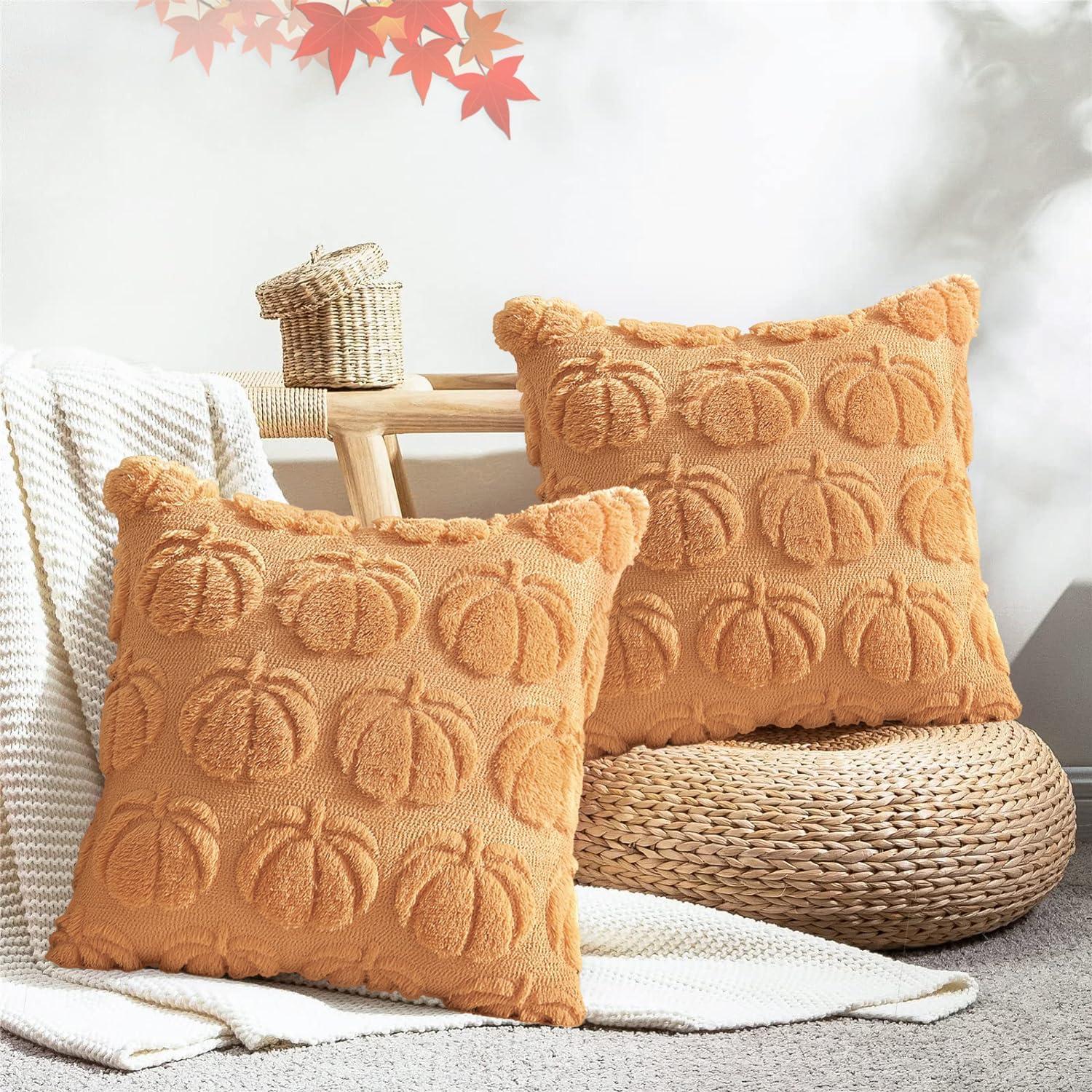Clearance Deals!Crcmjuhgsa Pillow Case 2pc Pumpkin Fall Decorative Throw Pillow Covers 18"x18" Soft Faux Pillow Covers For Autumn Plush Pillow Cases For Farmhouse Halloween Decor
