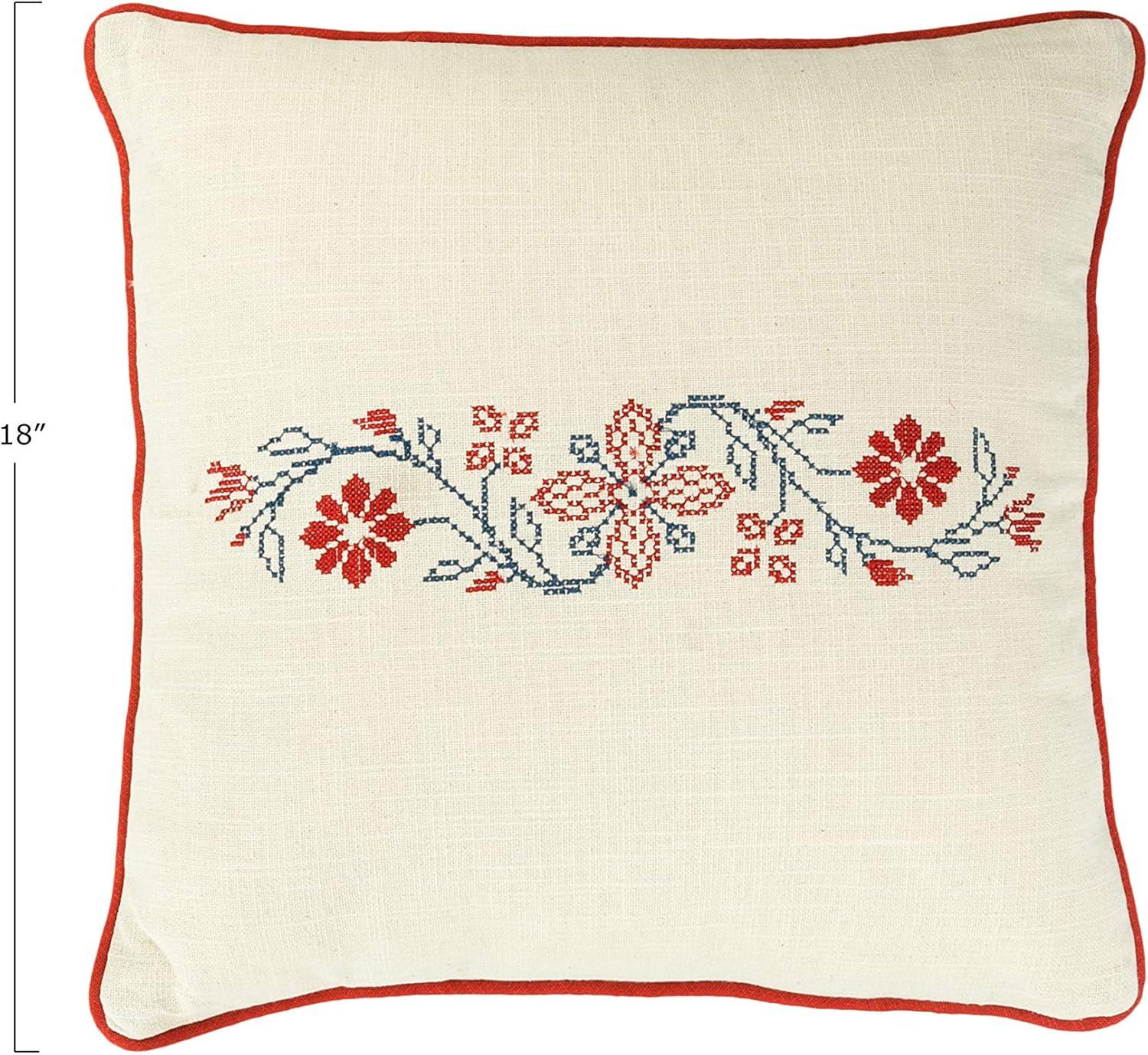 Creative Co-Op Embroidered Cotton Throw Pillow