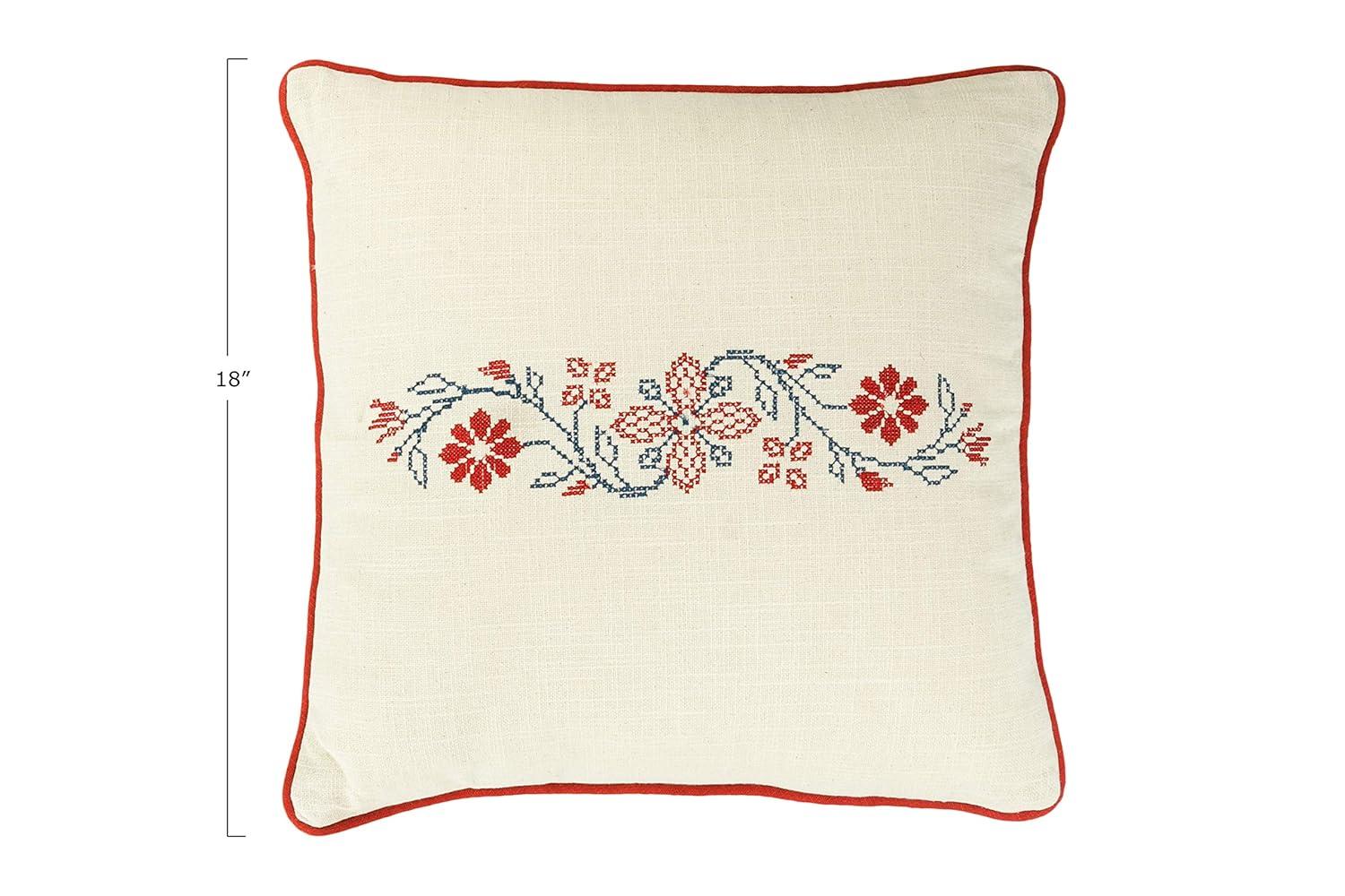 Creative Co-Op Embroidered Cotton Throw Pillow