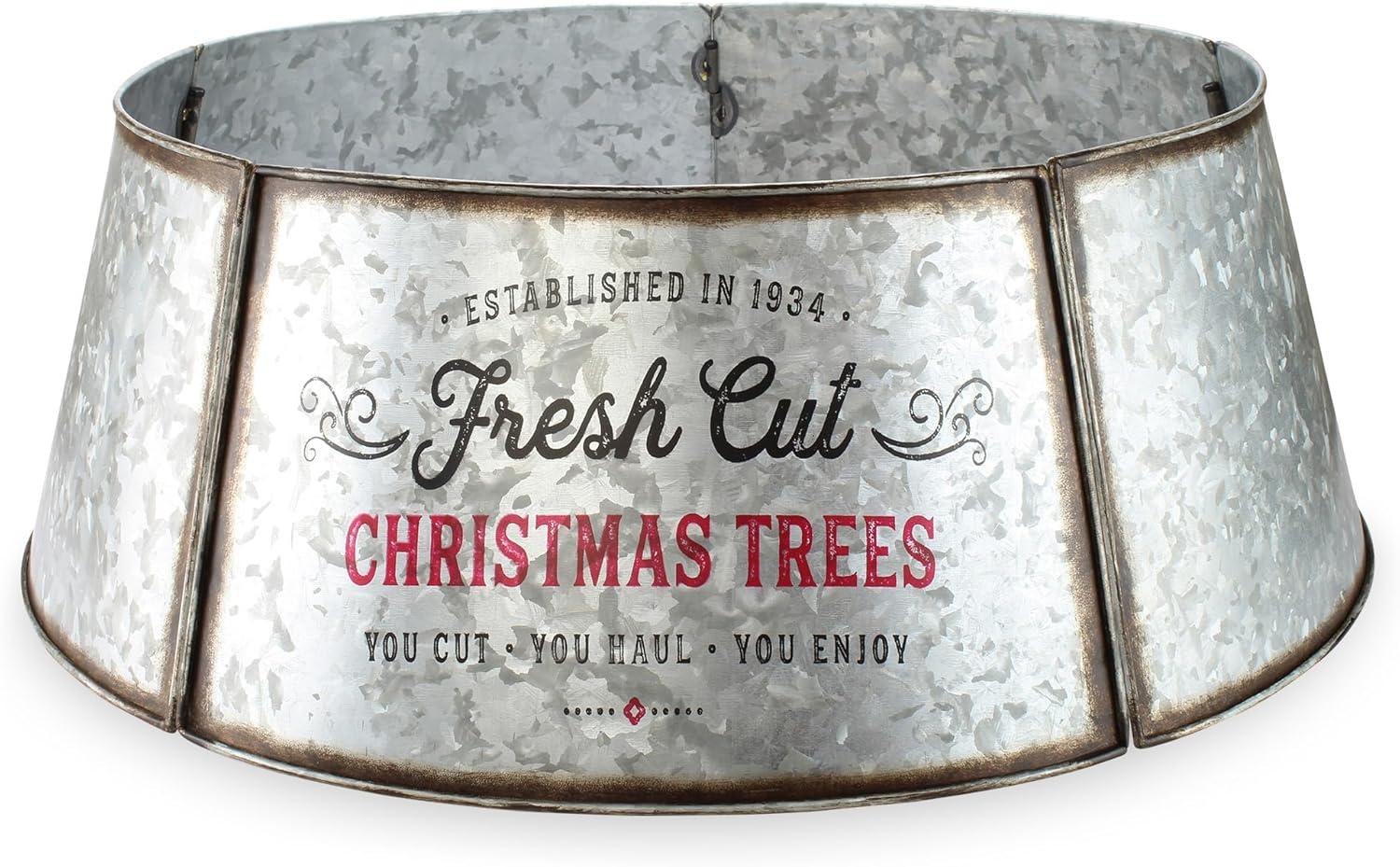 AuldHome Design 29" Galvanized Metal Christmas Tree Collar; for Large Trees, 5-Panel Version