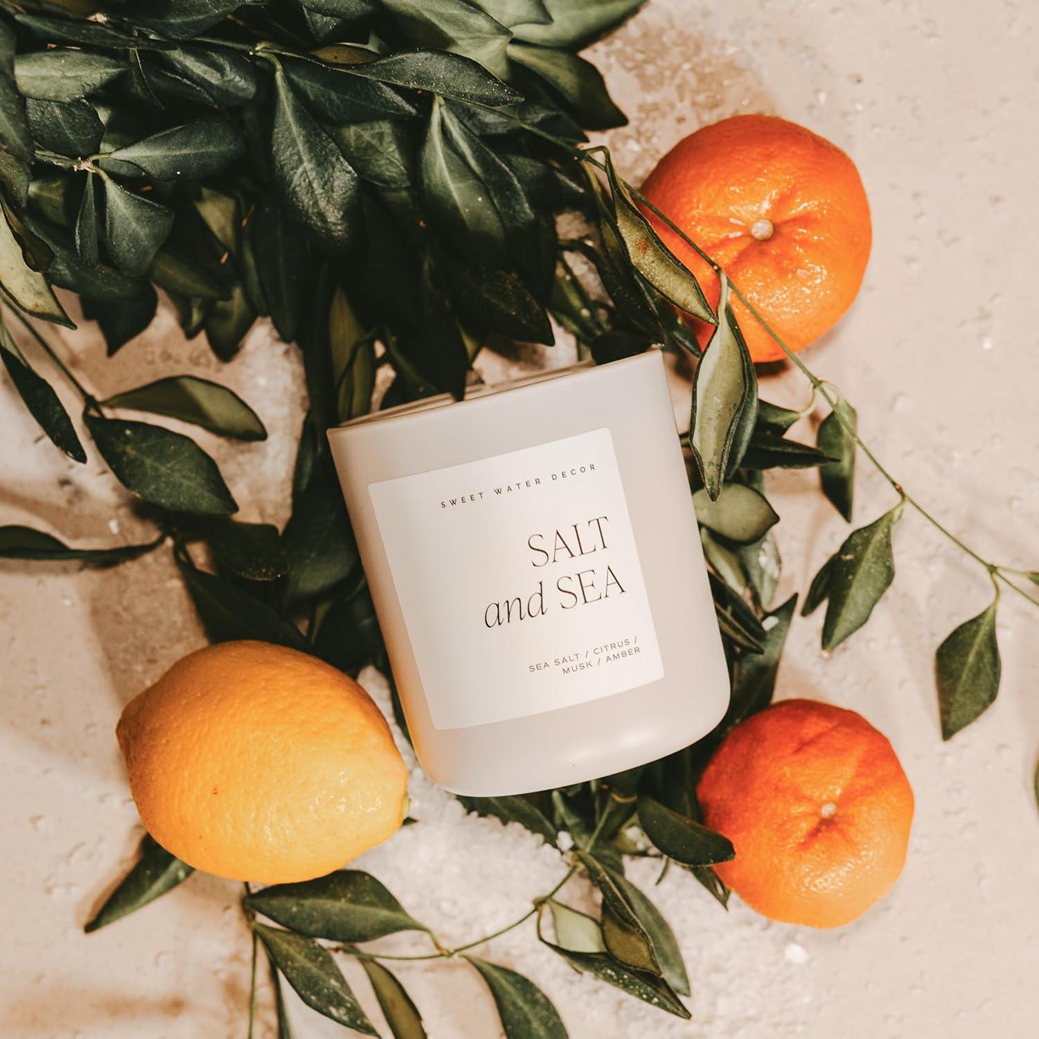 Sweet Water Decor Salt & Sea 15oz Tan Matte Jar Soy Candle