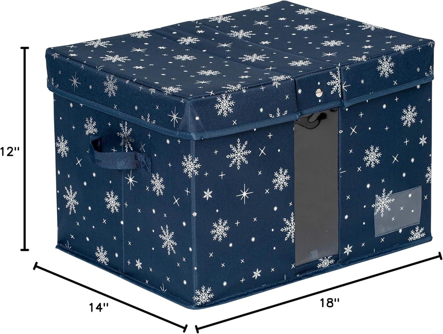 Honey-Can-Do Deluxe Polyester Holiday Décor Storage Box, Navy Snowflake