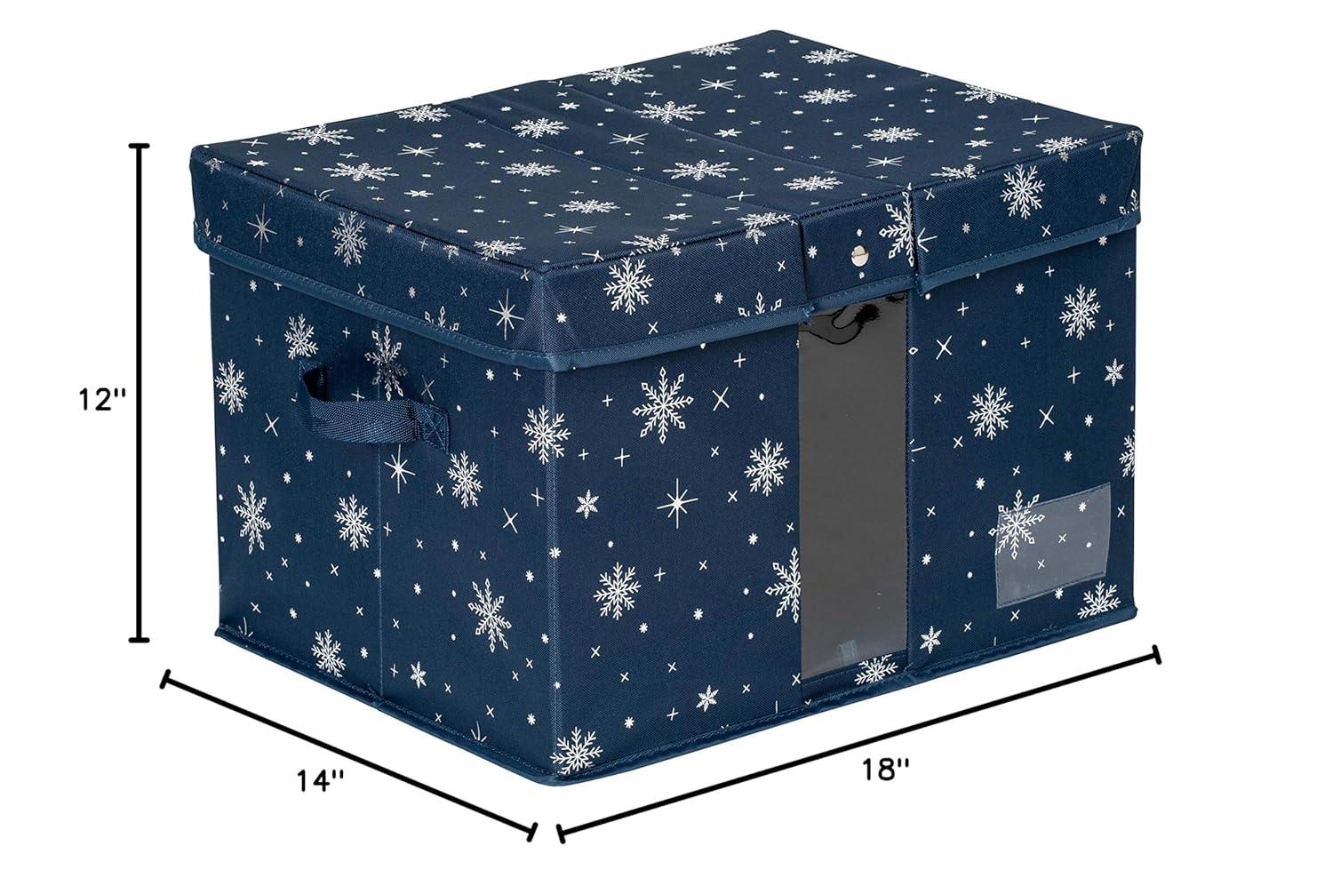 Honey-Can-Do Deluxe Polyester Holiday Décor Storage Box, Navy Snowflake