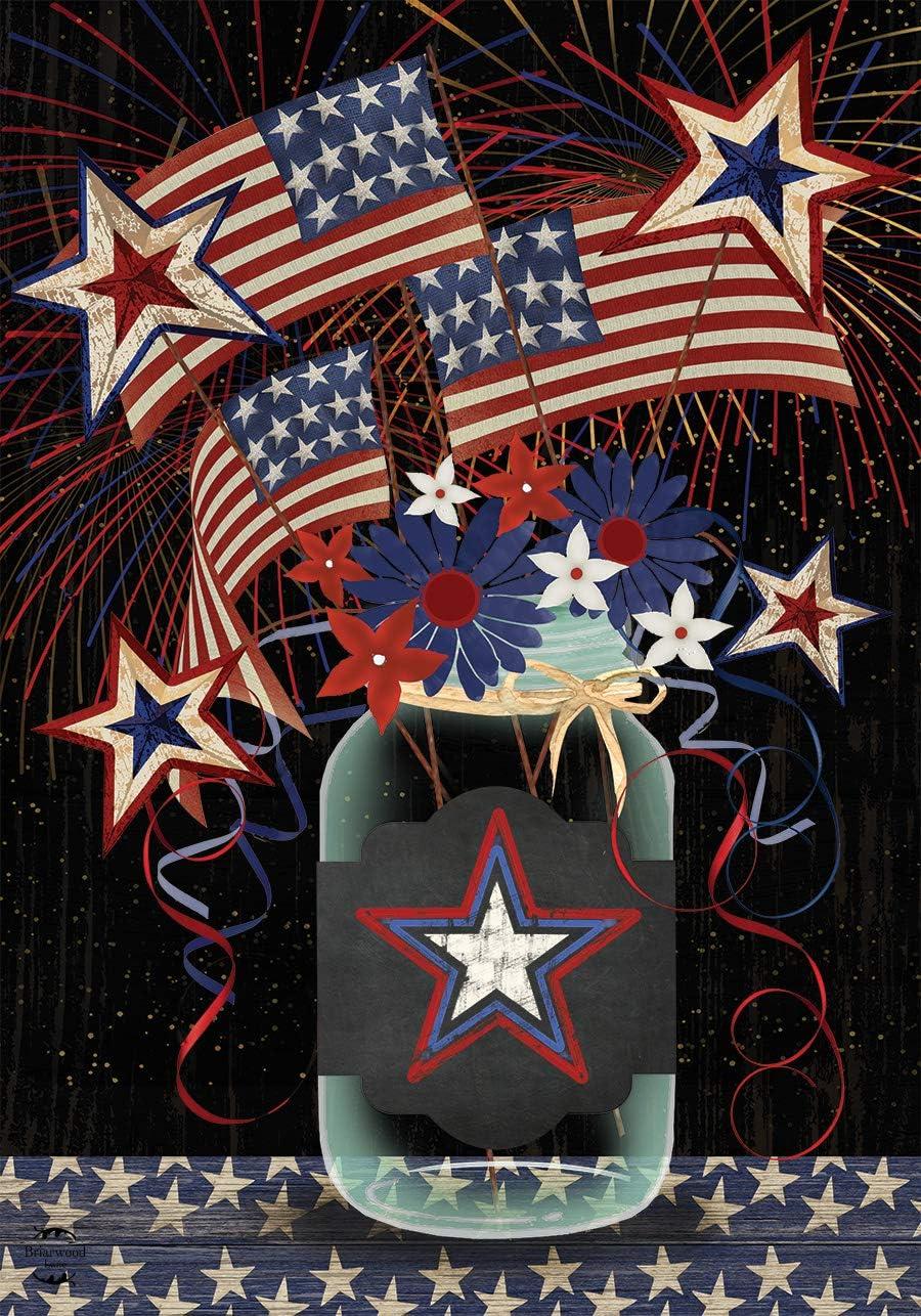 American Mason Jar Patriotic House Flag Primitive Fireworks 28" x 40" Briarwood Lane