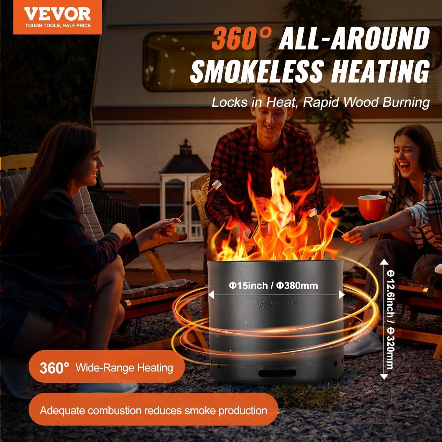 VEVOR 28 inch Smokeless Fire Pit Stove Bonfire, Wood Burning Fireplaces with Removable Ash Pan, SUS430 Stainless Steel Inner Portable Outdoor Firepit,for Outdoor Patio Camping High 17 inch