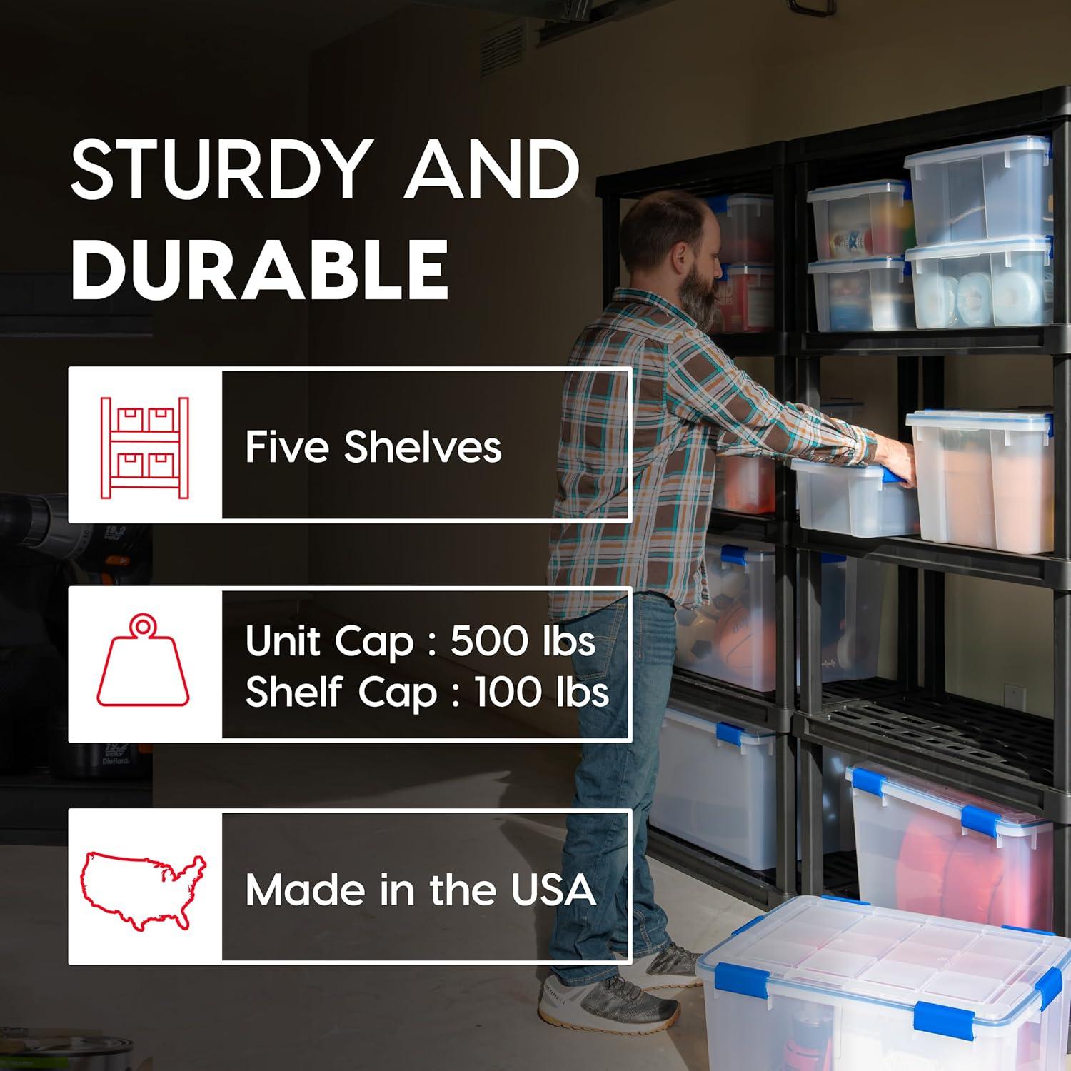 IRIS USA 5-Tier Shelving Unit, 73" Fixed Height, 36"L x 18"W x 73"H, Made with Recycled Materials, Black